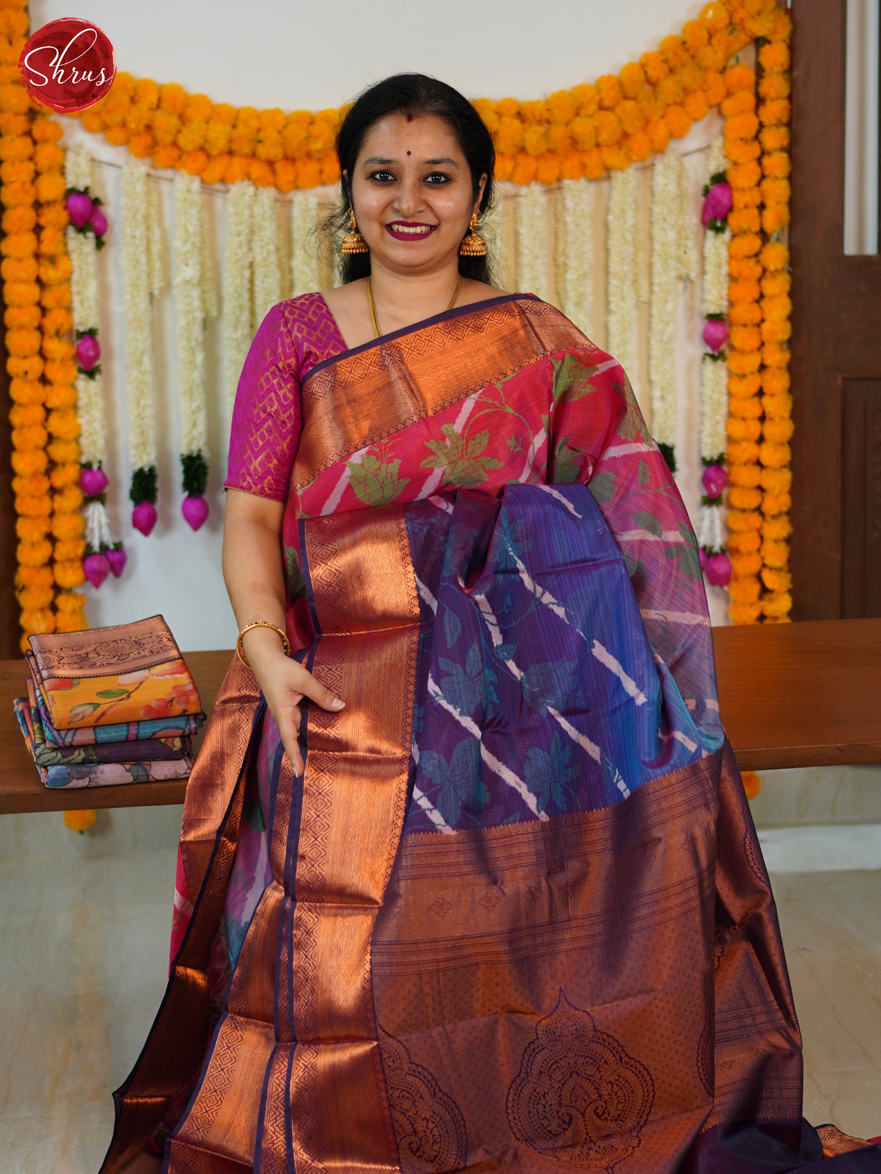 Blue & Purple - Kanchipuram-halfpure Saree - Shop on ShrusEternity.com