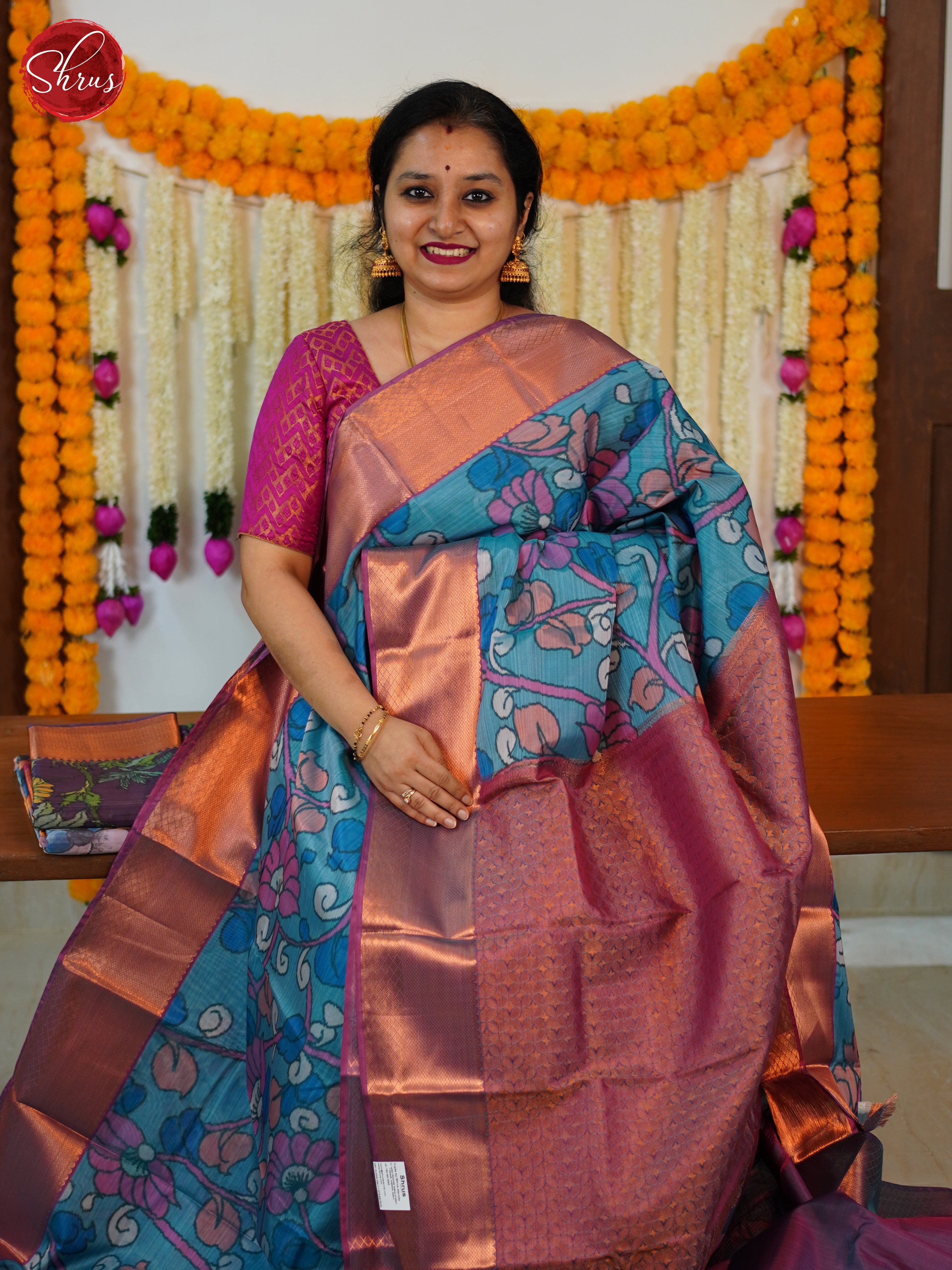 Blue & Mild Lavender - Kanchipuram-halfpure Saree - Shop on ShrusEternity.com