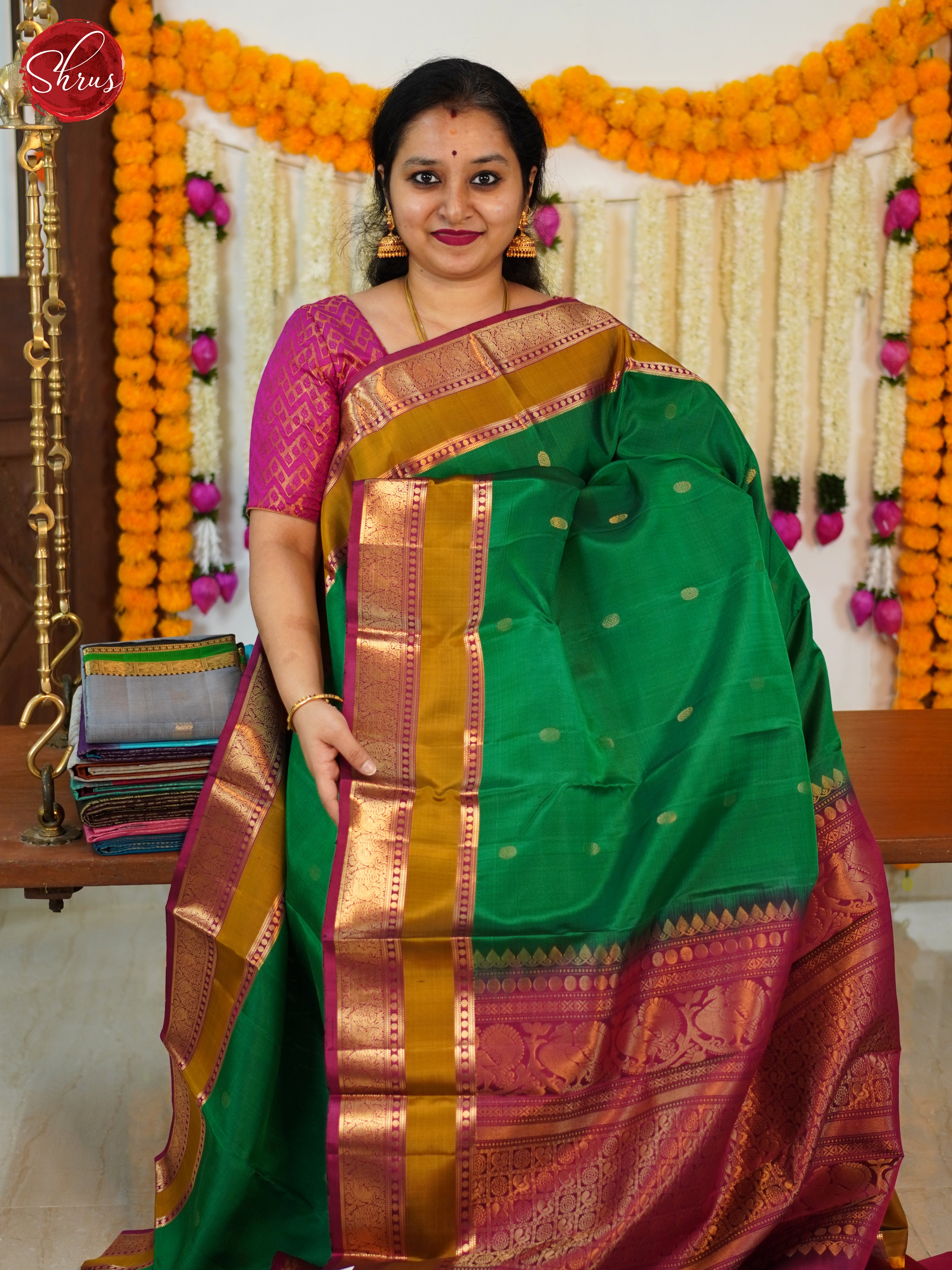 Green & Wine - Soft Silk Saree - Shop on ShrusEternity.com