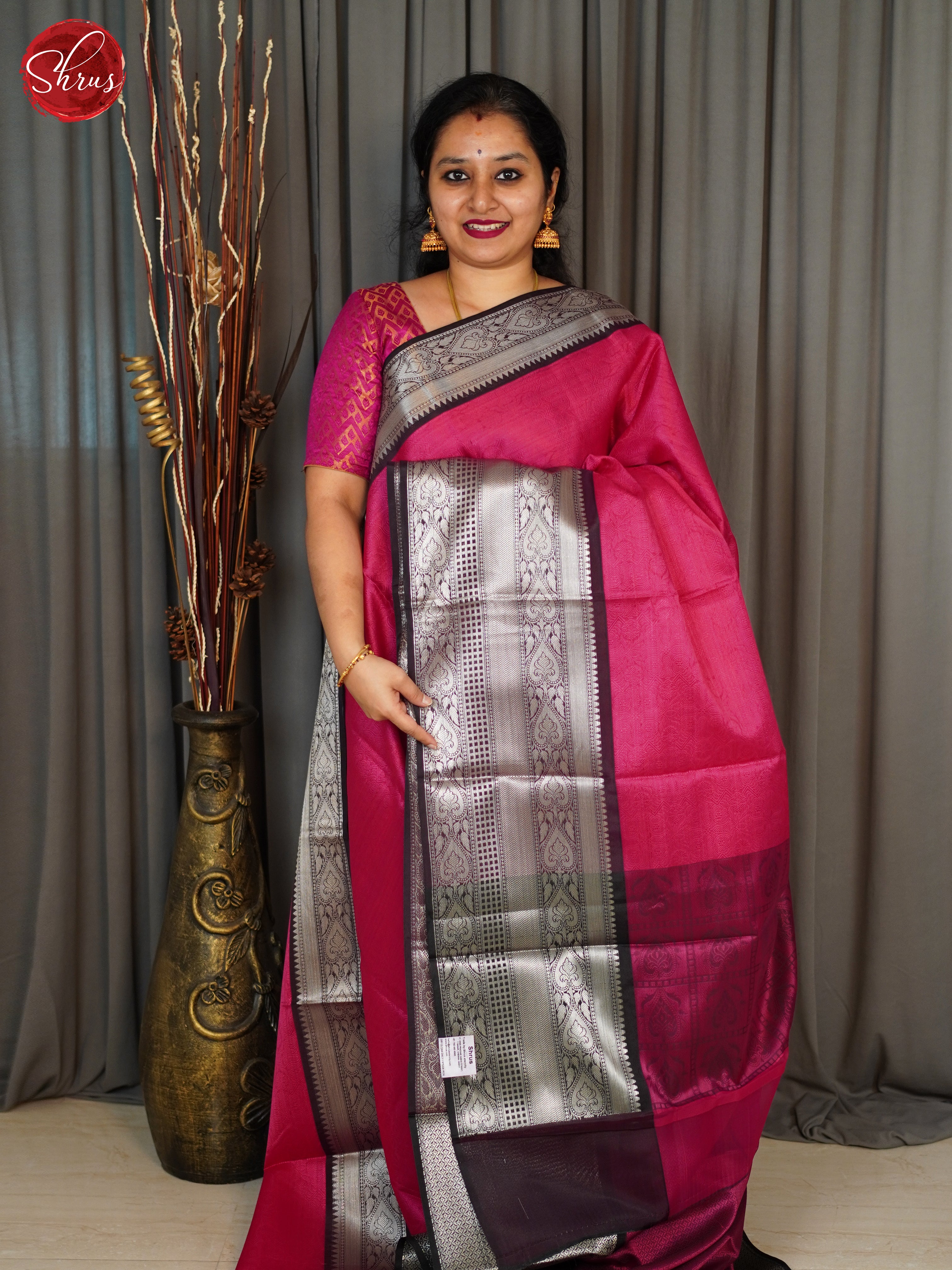 Pink & Black - Tanchoi Saree - Shop on ShrusEternity.com