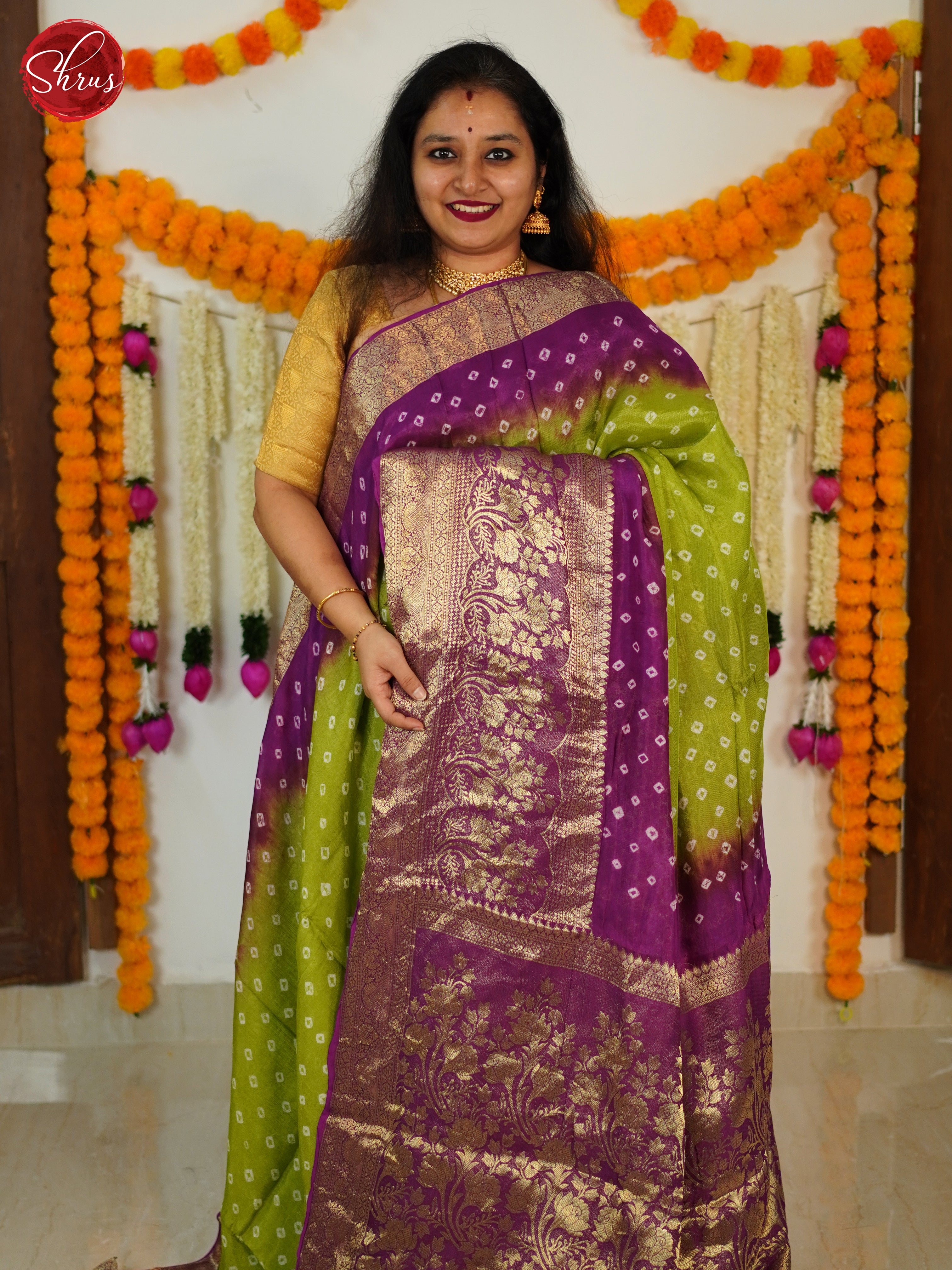 Green & Majenta- Art Bandhini Saree - Shop on ShrusEternity.com