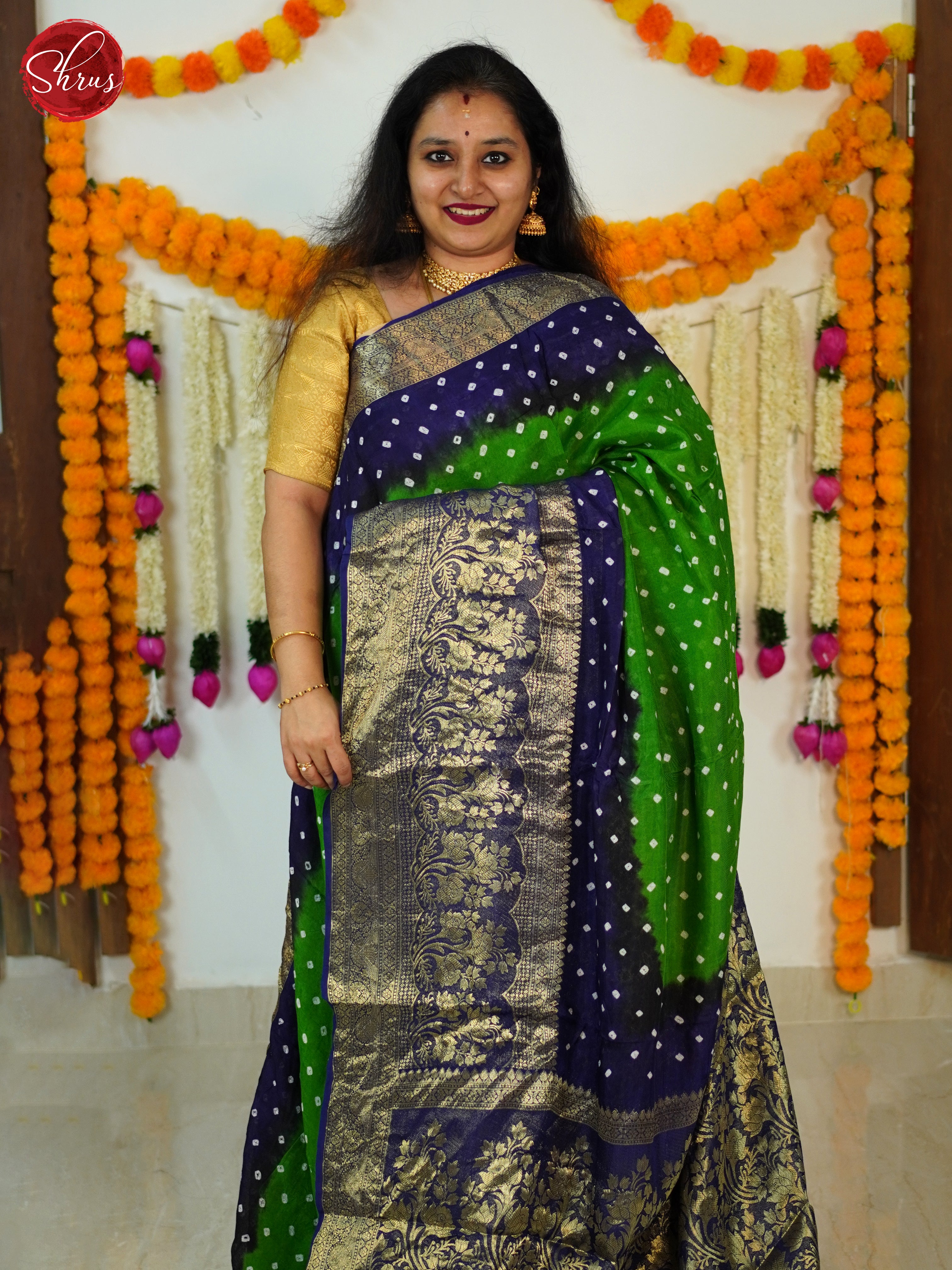 Green & Blue - Art Bandhini Saree - Shop on ShrusEternity.com