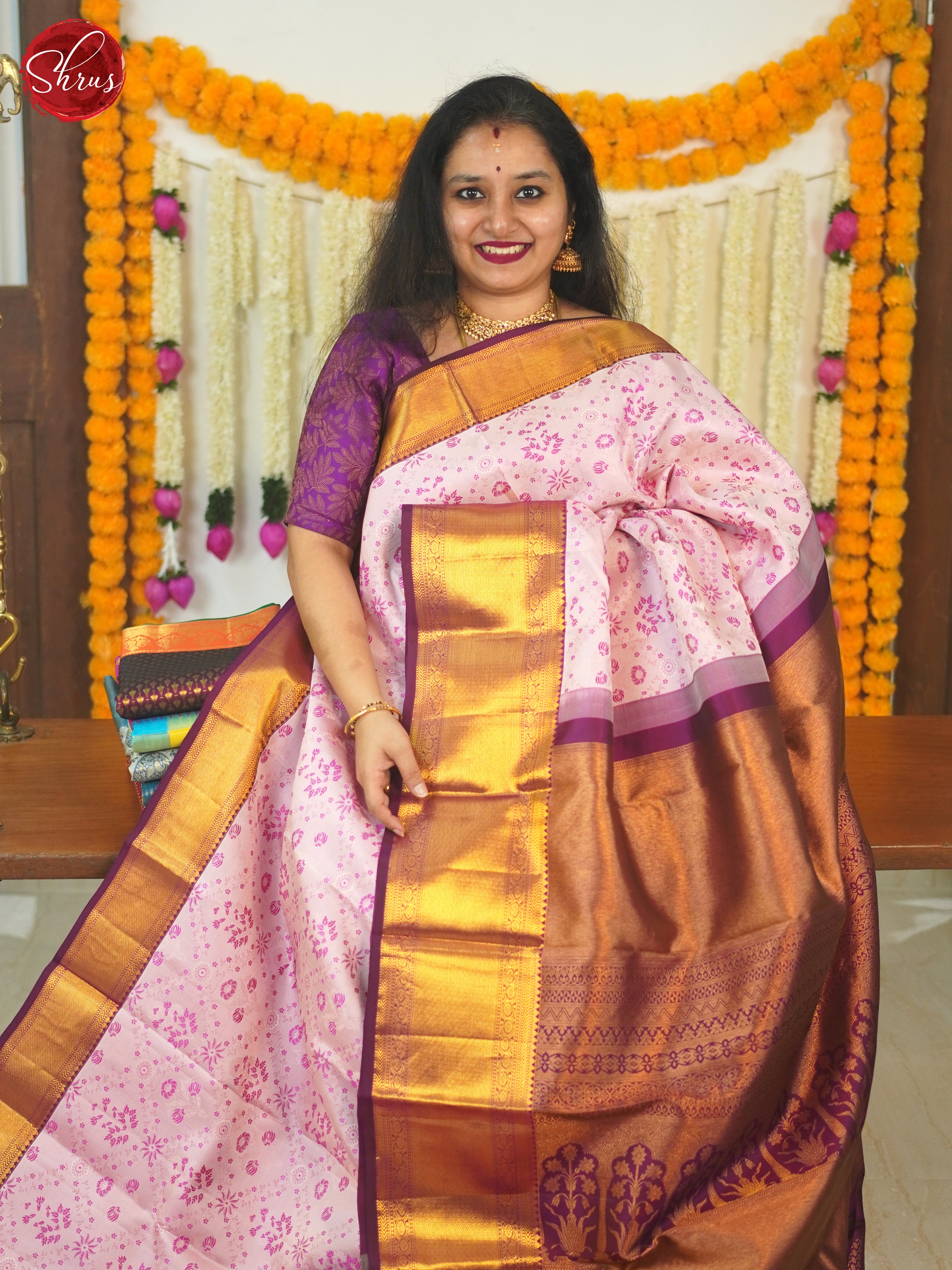 Pink & Purple - Kanchipuram silk Saree - Shop on ShrusEternity.com