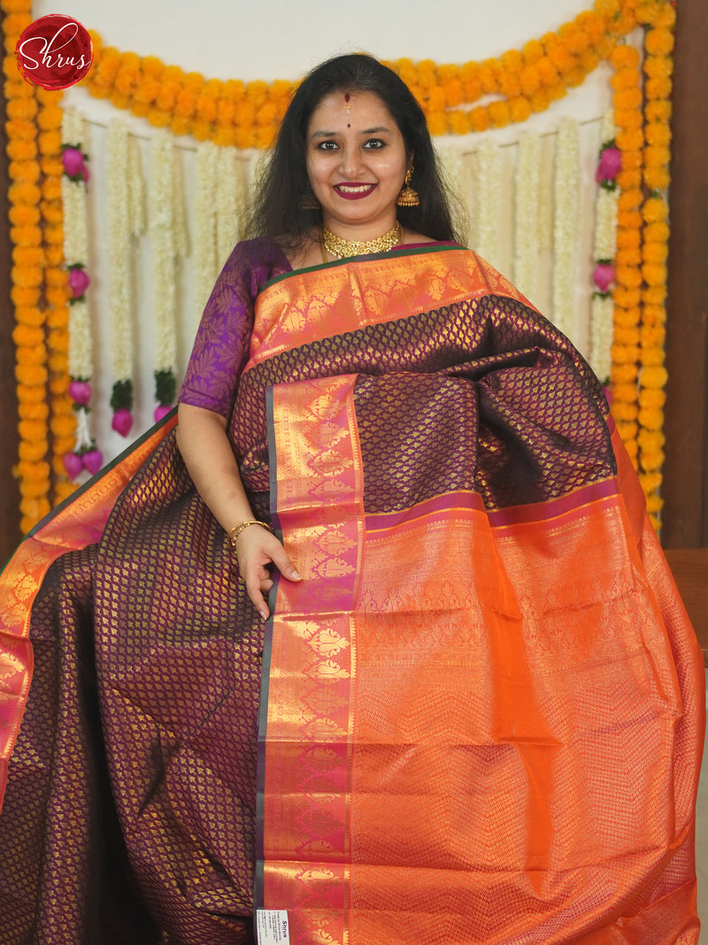 Brown & Majenta Pink- Kanchipuram silk Saree - Shop on ShrusEternity.com