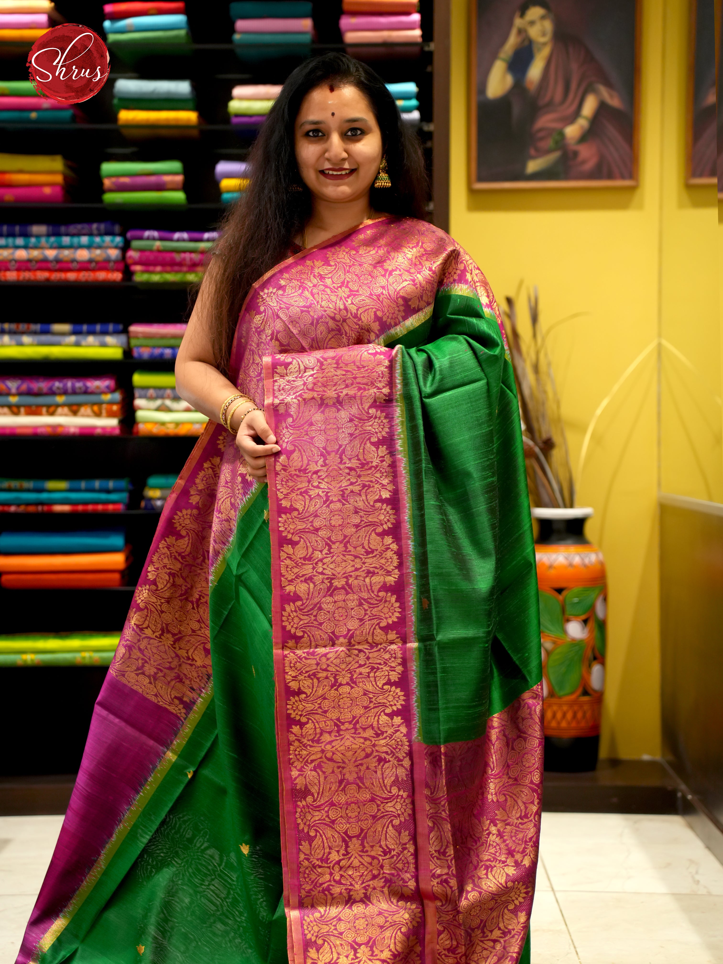 AADGreen & Majenta - Raw Silk saree - Shop on ShrusEternity.com