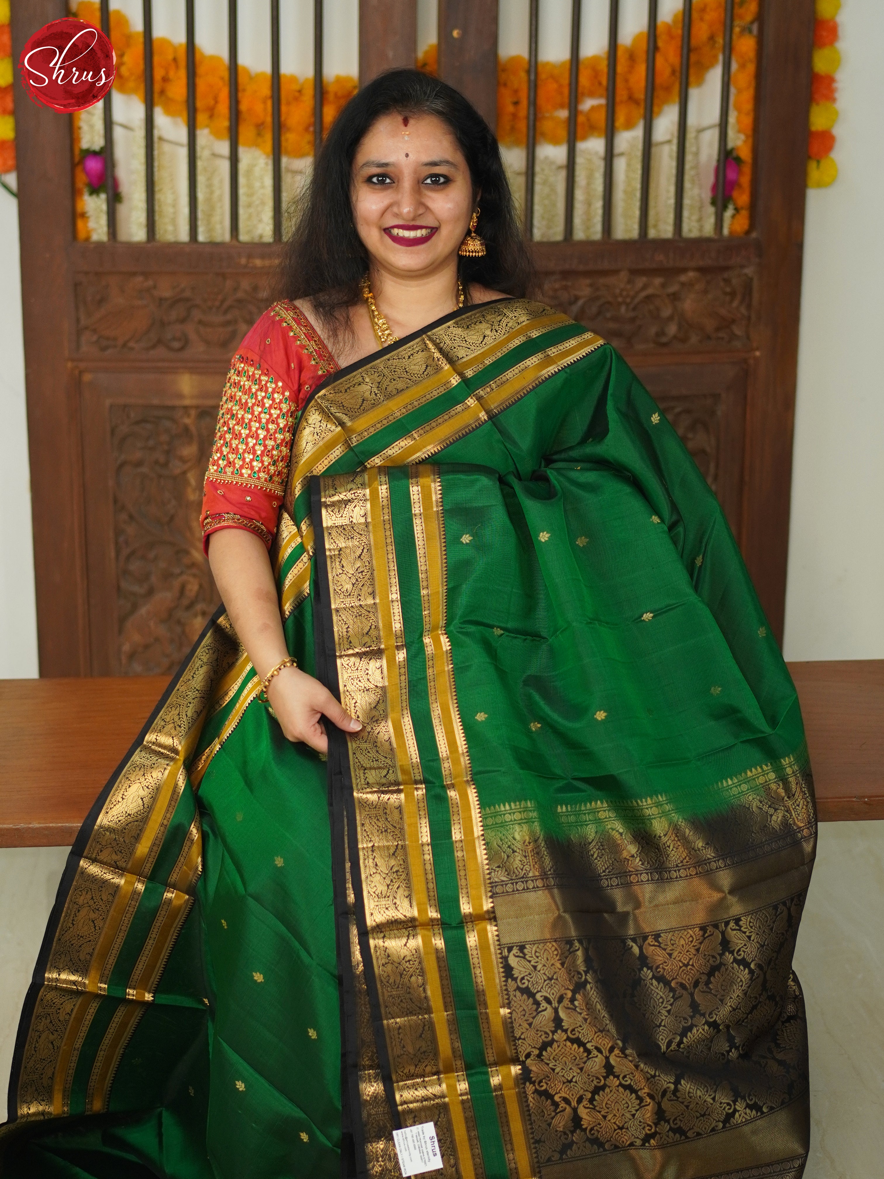 Green & Black - Soft Silk Saree - Shop on ShrusEternity.com