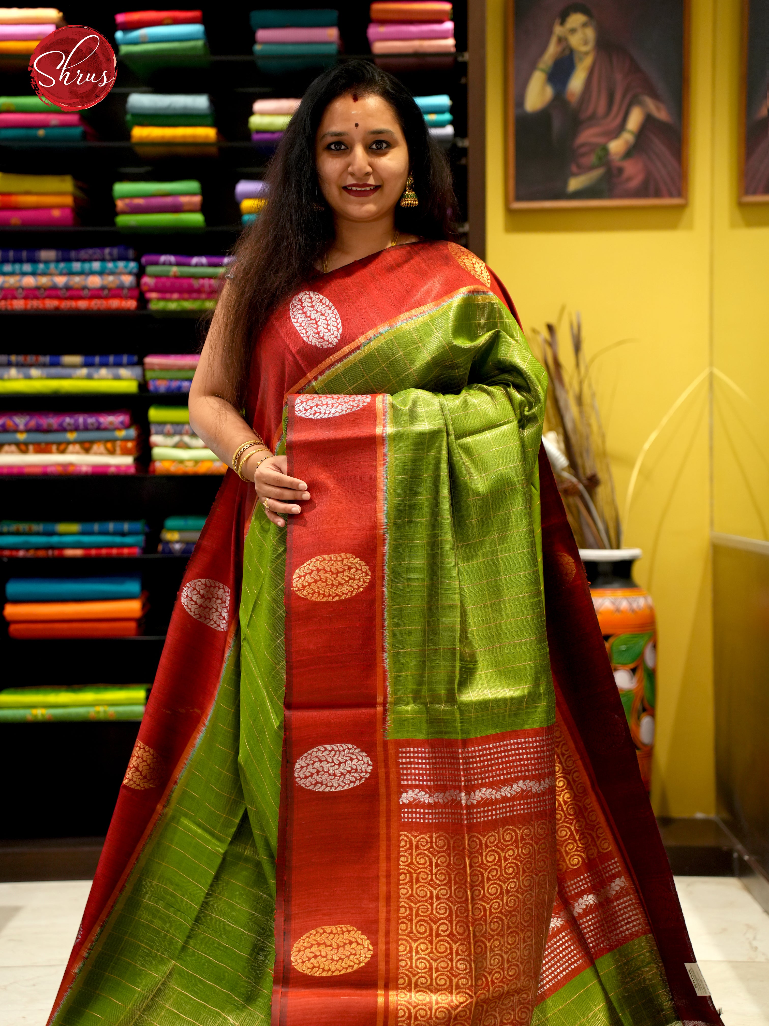 Parrot Green & Red - Raw Silk Saree - Shop on ShrusEternity.com