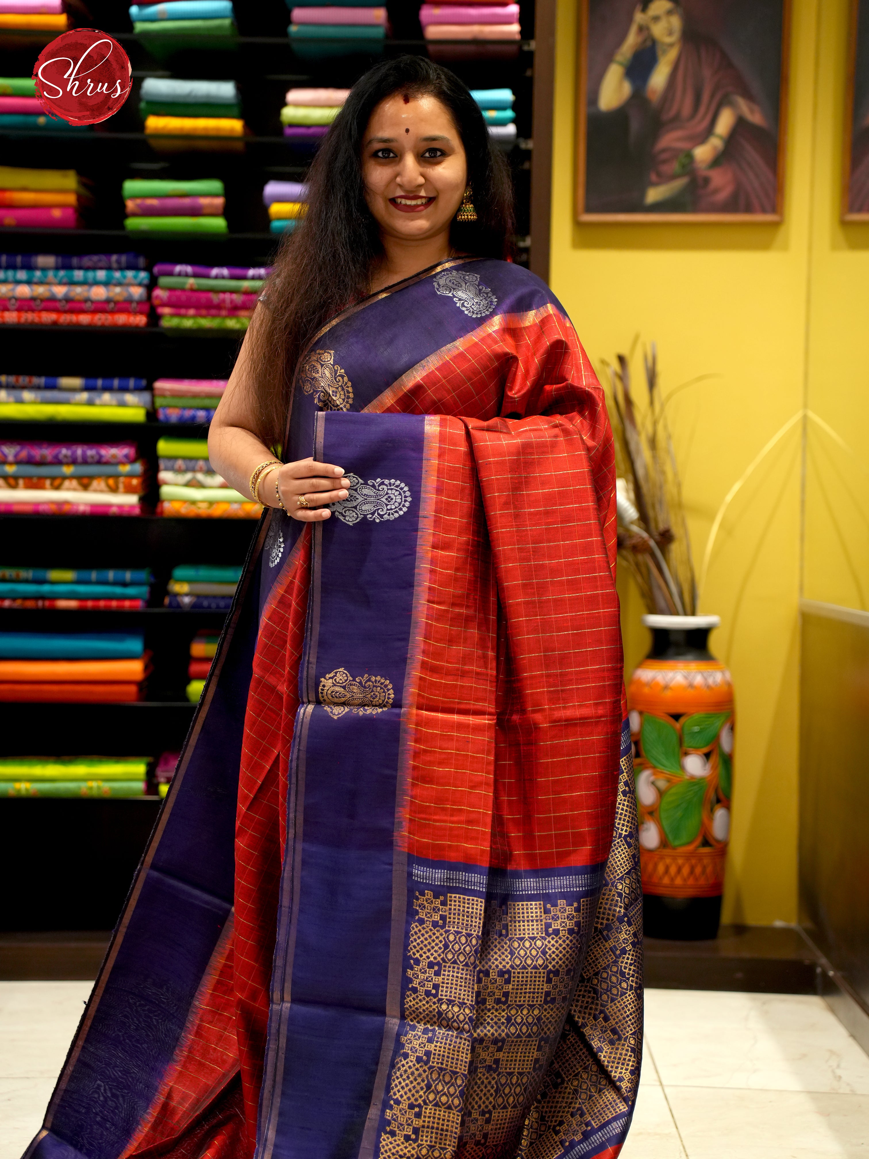 Red & Blue - Raw Silk Saree - Shop on ShrusEternity.com