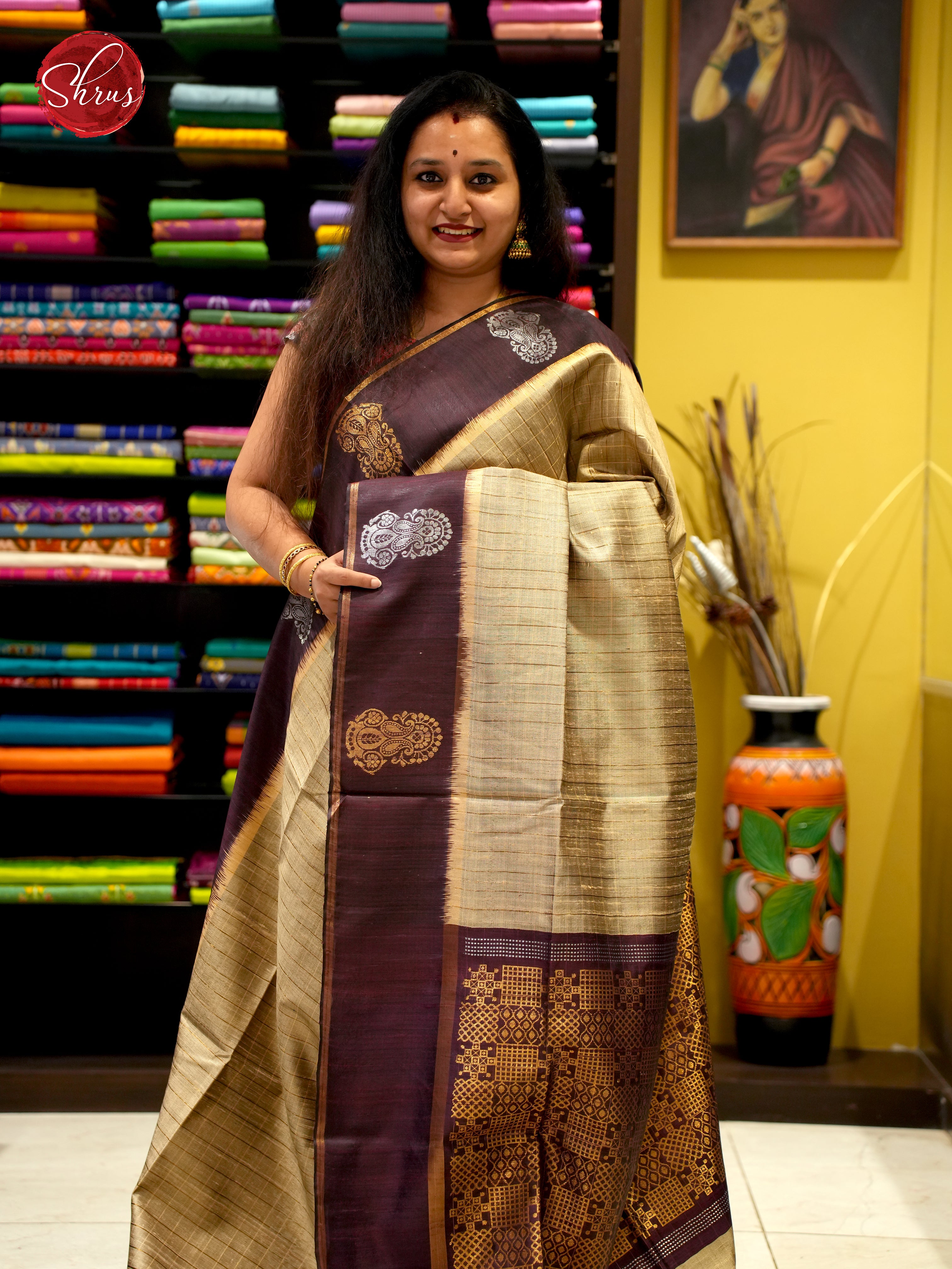 Gold & Brown - Raw Silk Saree - Shop on ShrusEternity.com