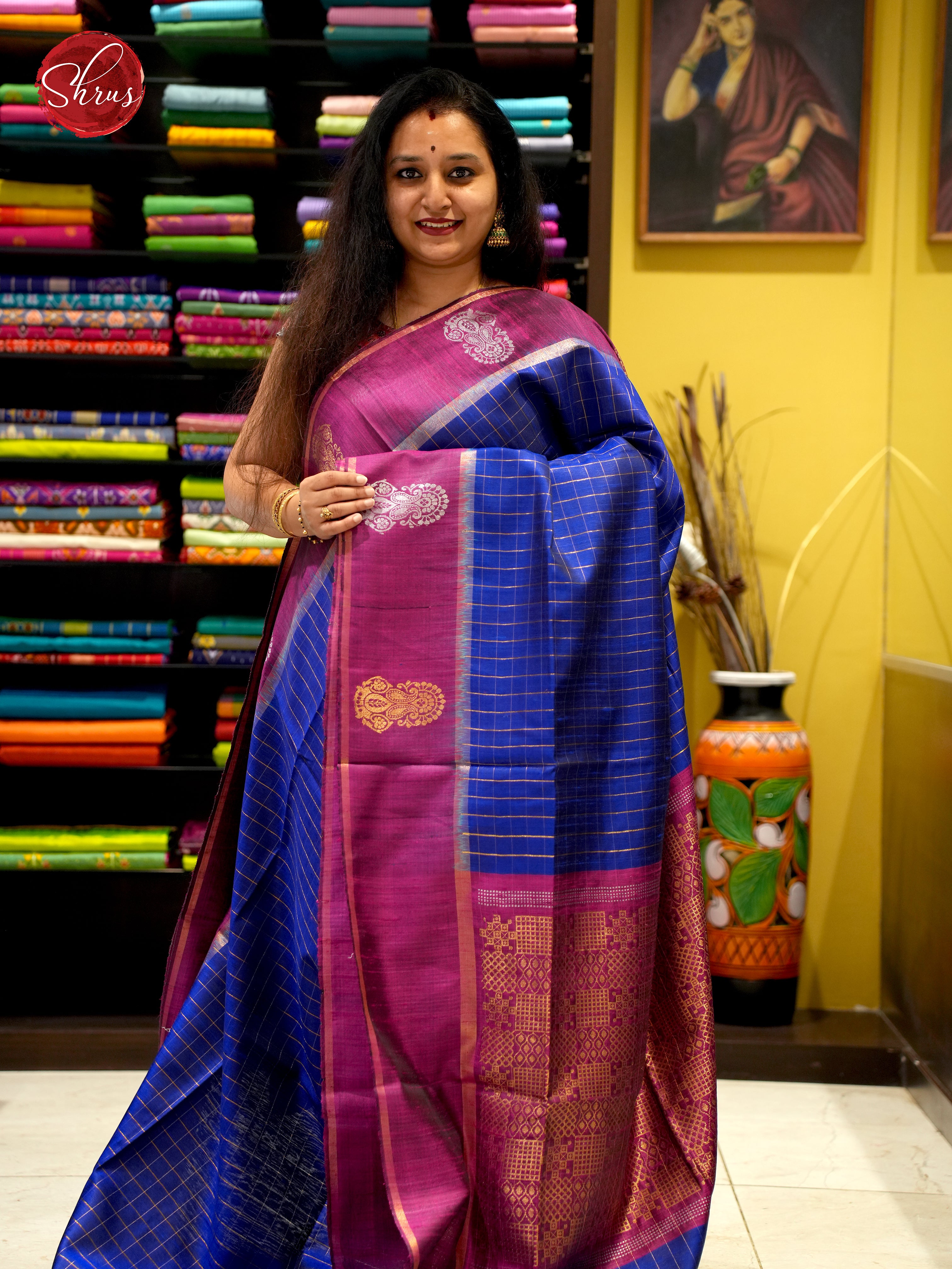 Blue & Majenta - Raw Silk Saree - Shop on ShrusEternity.com