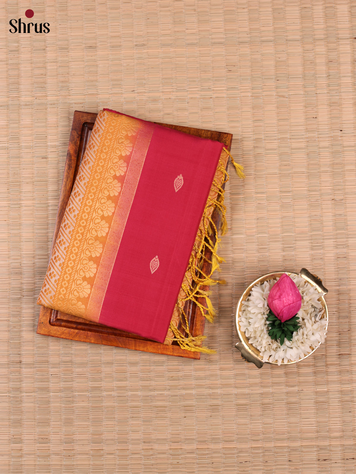 Buy Regal Dark Pink Soft Silk Saree With Diamond Buttas & Mustard Rettaipet Zari Border
