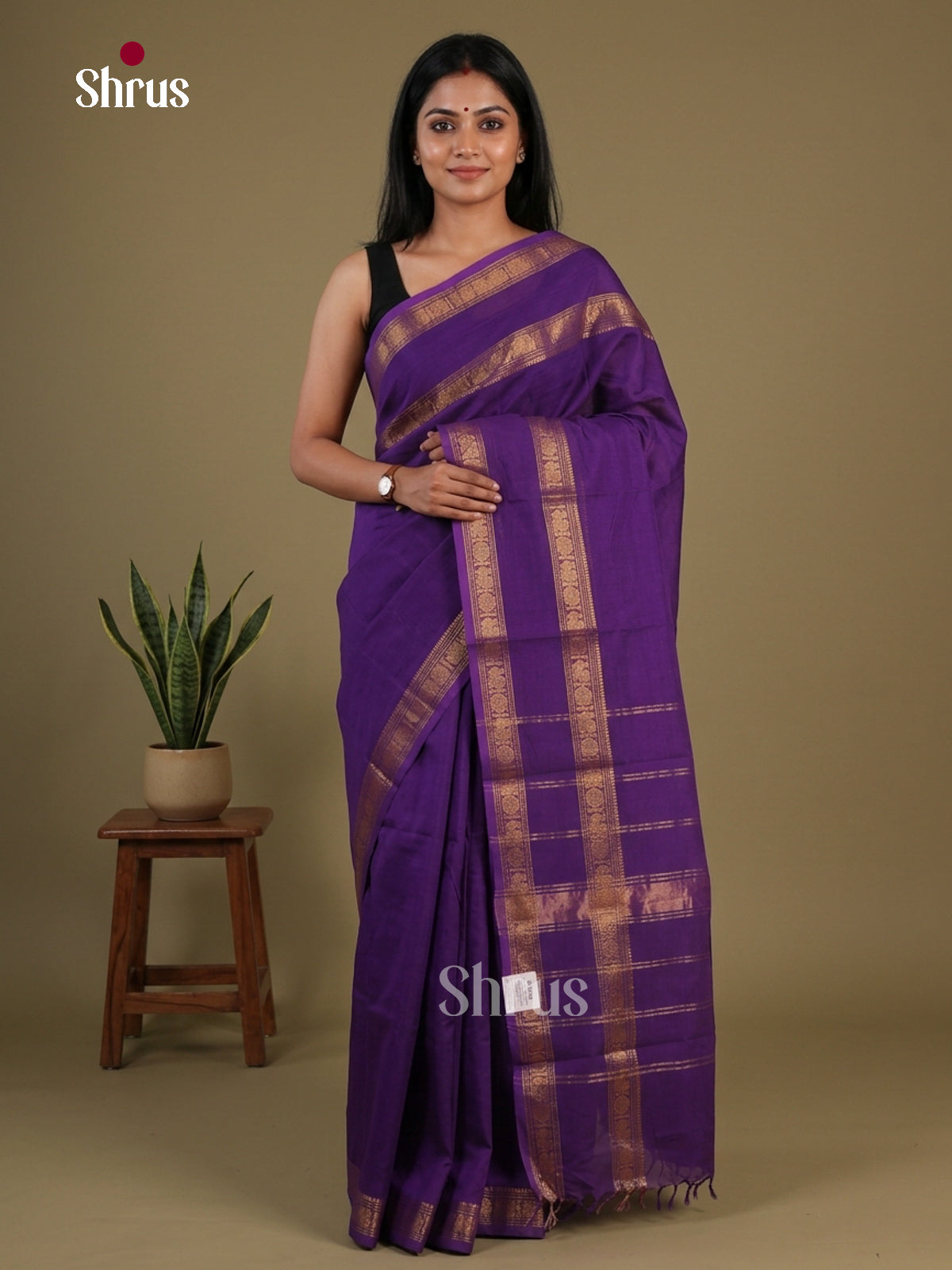 Dashing Violet Chettinad Cotton Saree With Rettapet Zari Border & Traditional pallu