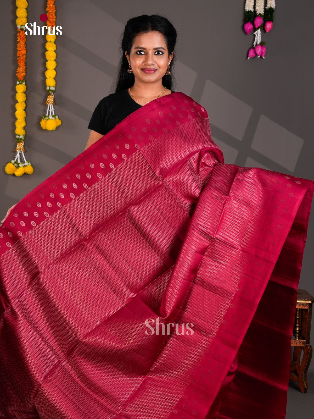 Buy Timeless Deep Pink Pure Soft Silk Saree With Self Woven Diamond Patterns & Border With Buttas