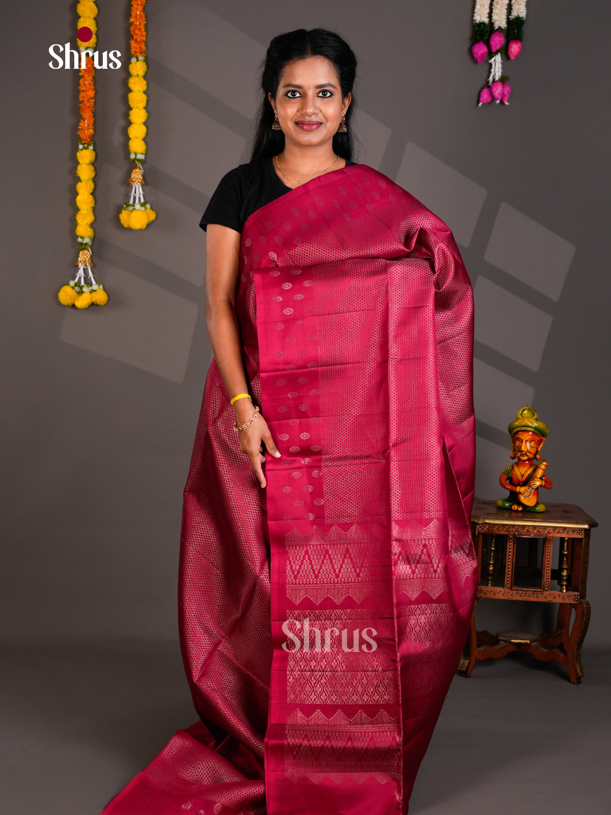 Buy Timeless Deep Pink Soft Silk Saree With Self Woven Diamond Patterns & Border With Buttas
