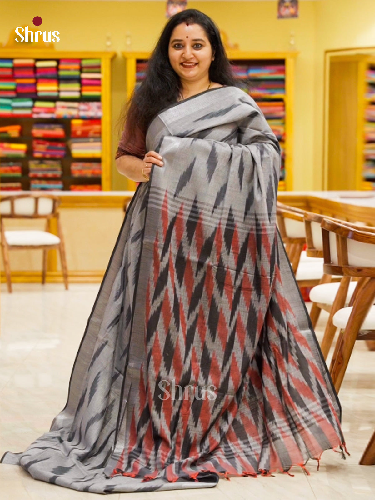 DKS17096 - Semi Ikkat Saree - Shop on Shrus.com