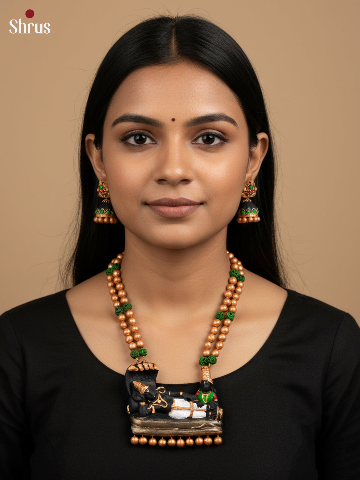 Exquisite Handcrafted necklace with padmaswamy sayana kolam terracotta set- EAJ16003
