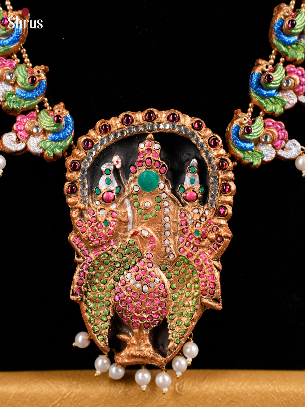 Elegant Handcrafted Necklace with lord murugan centerpiece Terra cotta set - EAJ16025