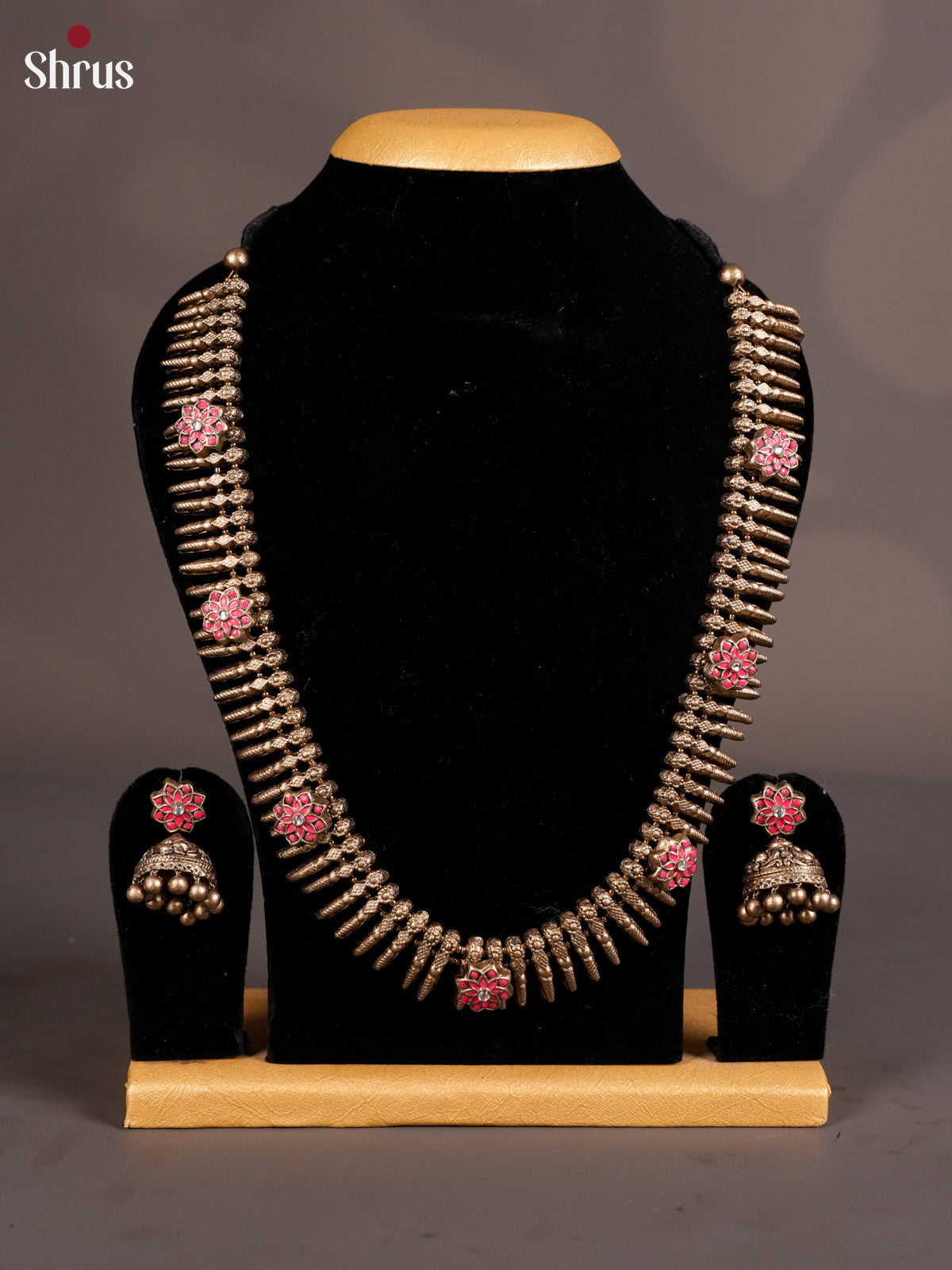 Earthy Mullu Mottu necklace Terracotta set -EAJ16034