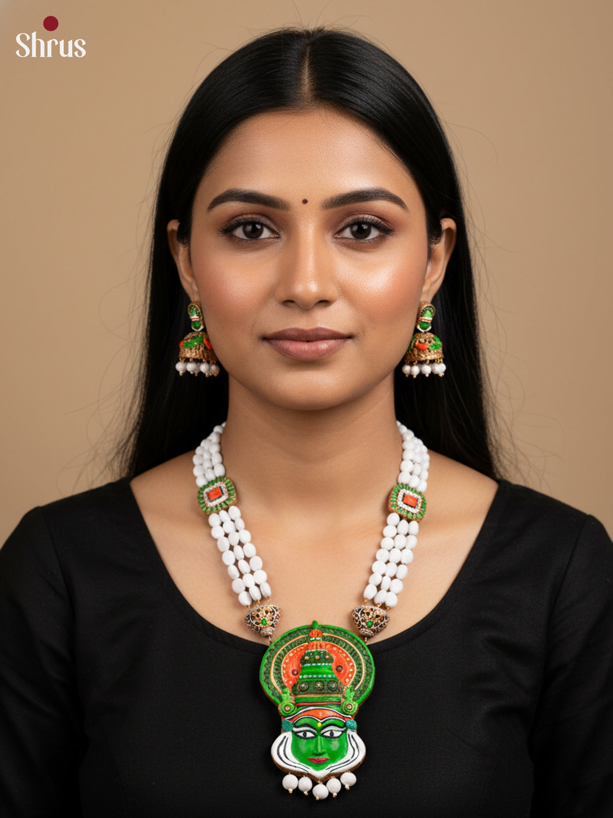 Classic Kathakali  Terracotta Set with Jhumkas - EAJ16041