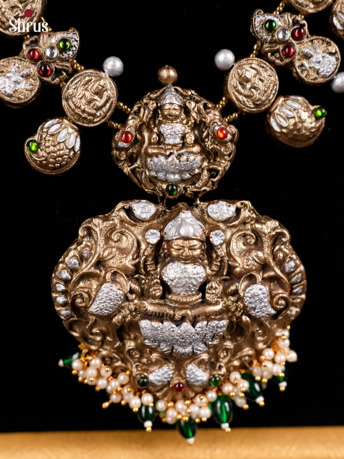 Traditional Gajalakshmi Necklace  Terracotta Set - EAJ20001 - Shop on Shrus.com