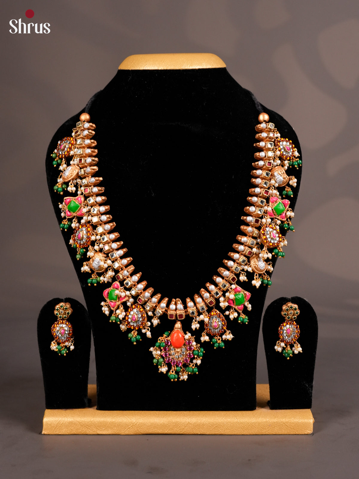 Handcrafted Necklace with kemp stones Terracotta set -EAJ20017