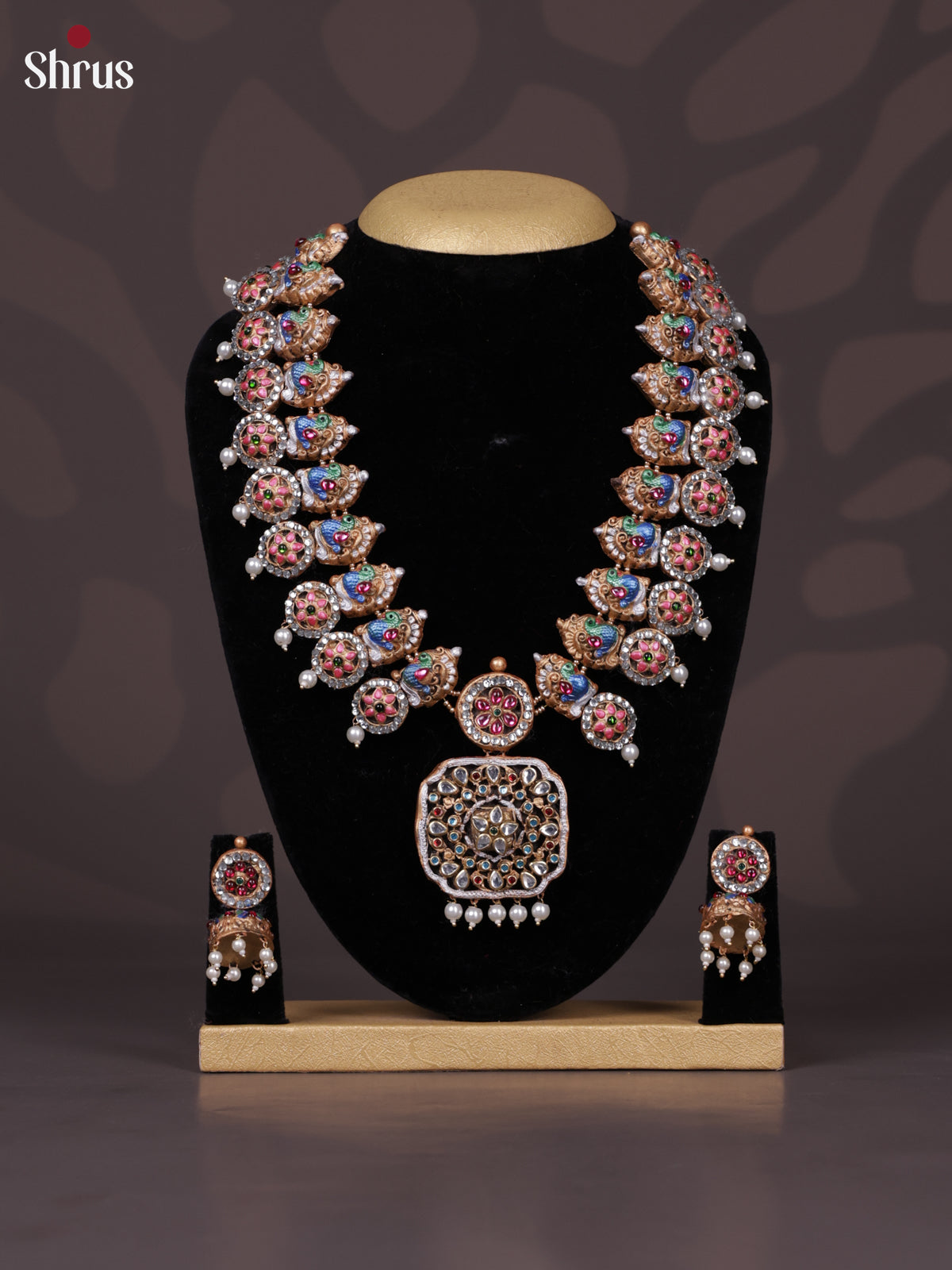 Classy Peacock Design Handpainted Terracotta Set with Jhumkas EAJ24006 - Shop on Shrus.com