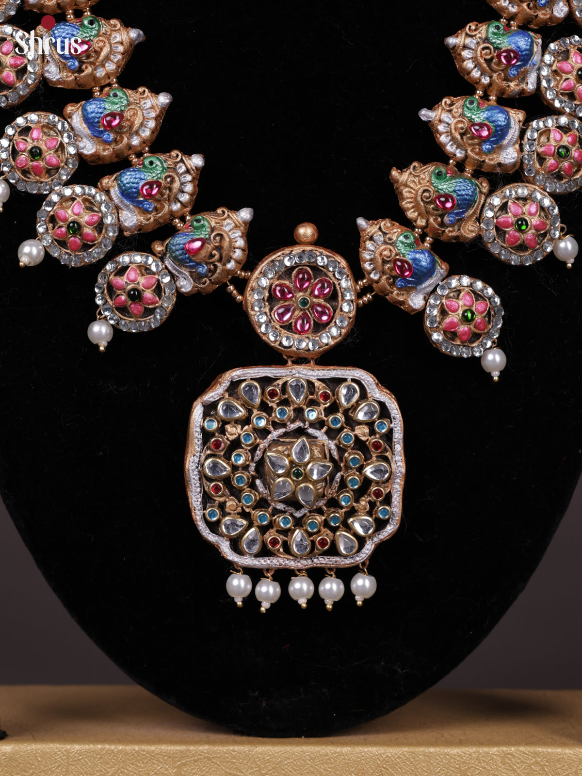 Classy Peacock Design Handpainted Terracotta Set with Jhumkas EAJ24006 - Shop on Shrus.com