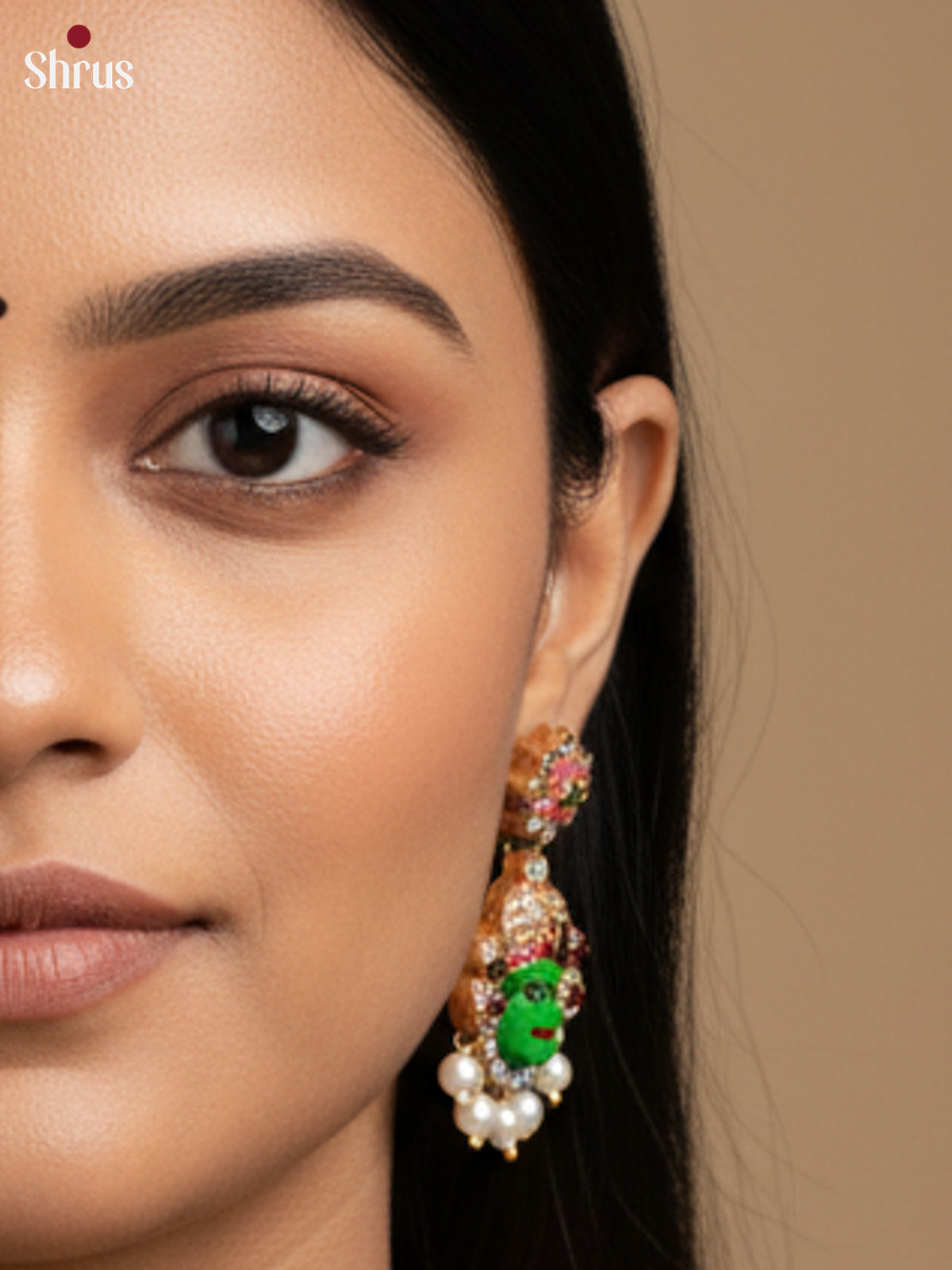 Ethnic Green Manga Necklace with kathakali Pendant Terracotta set -  EAJ24011