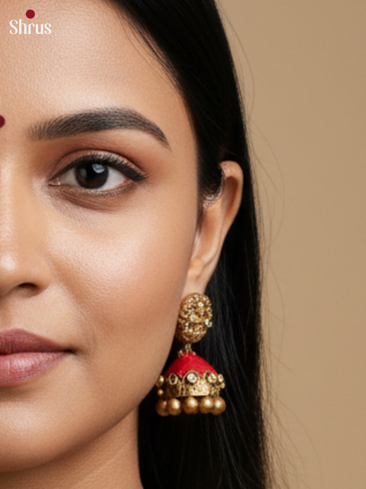 Traditional Red manga Palaka Necklace tearracotta Set with jhumka- EAJ24020