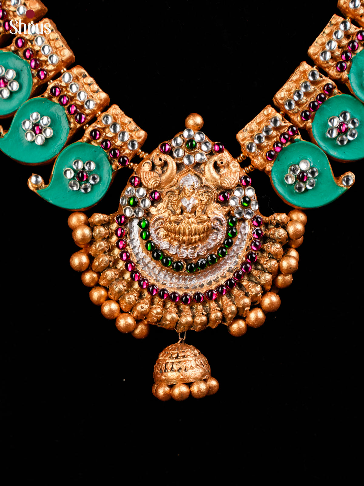 Handpainted Blue Manga Terracotta Necklace set with jhumka  -EAJ24022