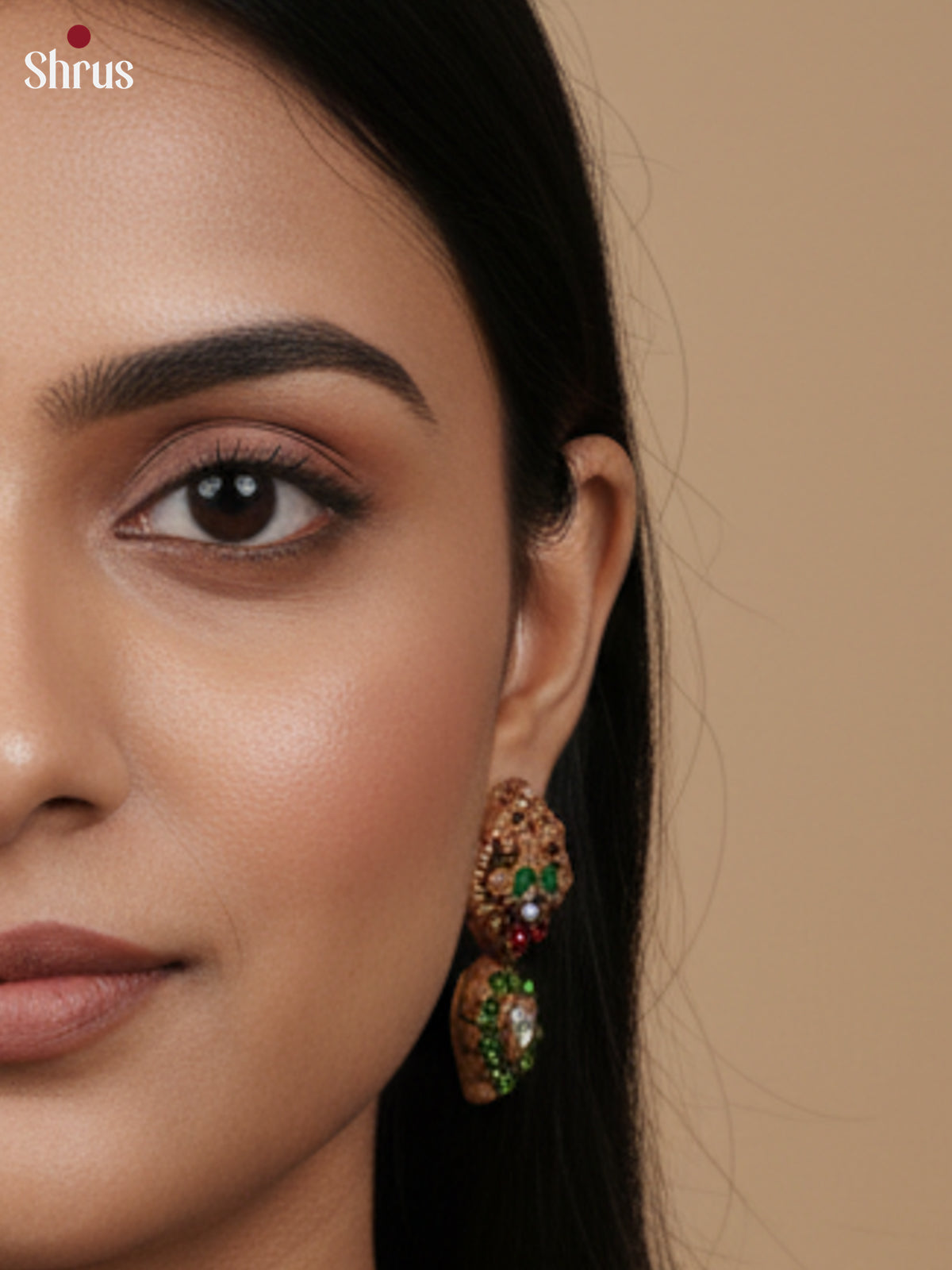 Handmade Green Mottu beads with Paisley pendant Terracotta Set-EAJ30017