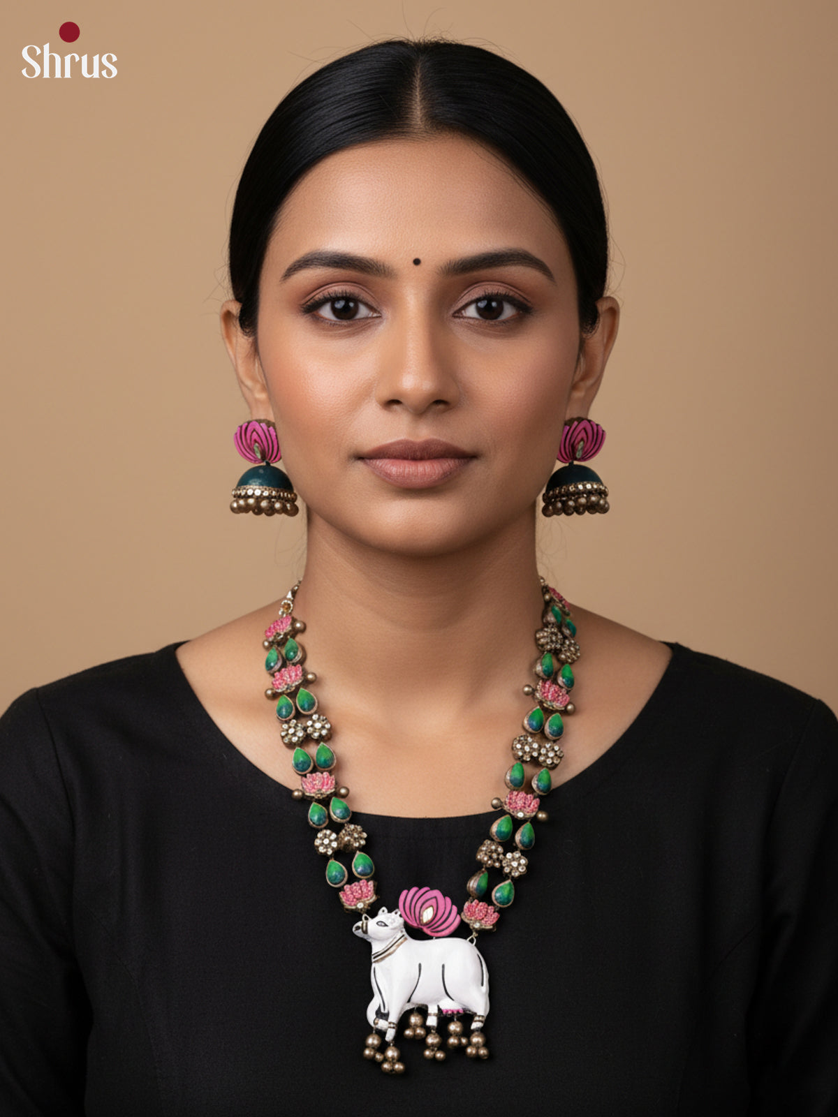 Handcrafted Pichwai terracotta haram set -  EAJ30030