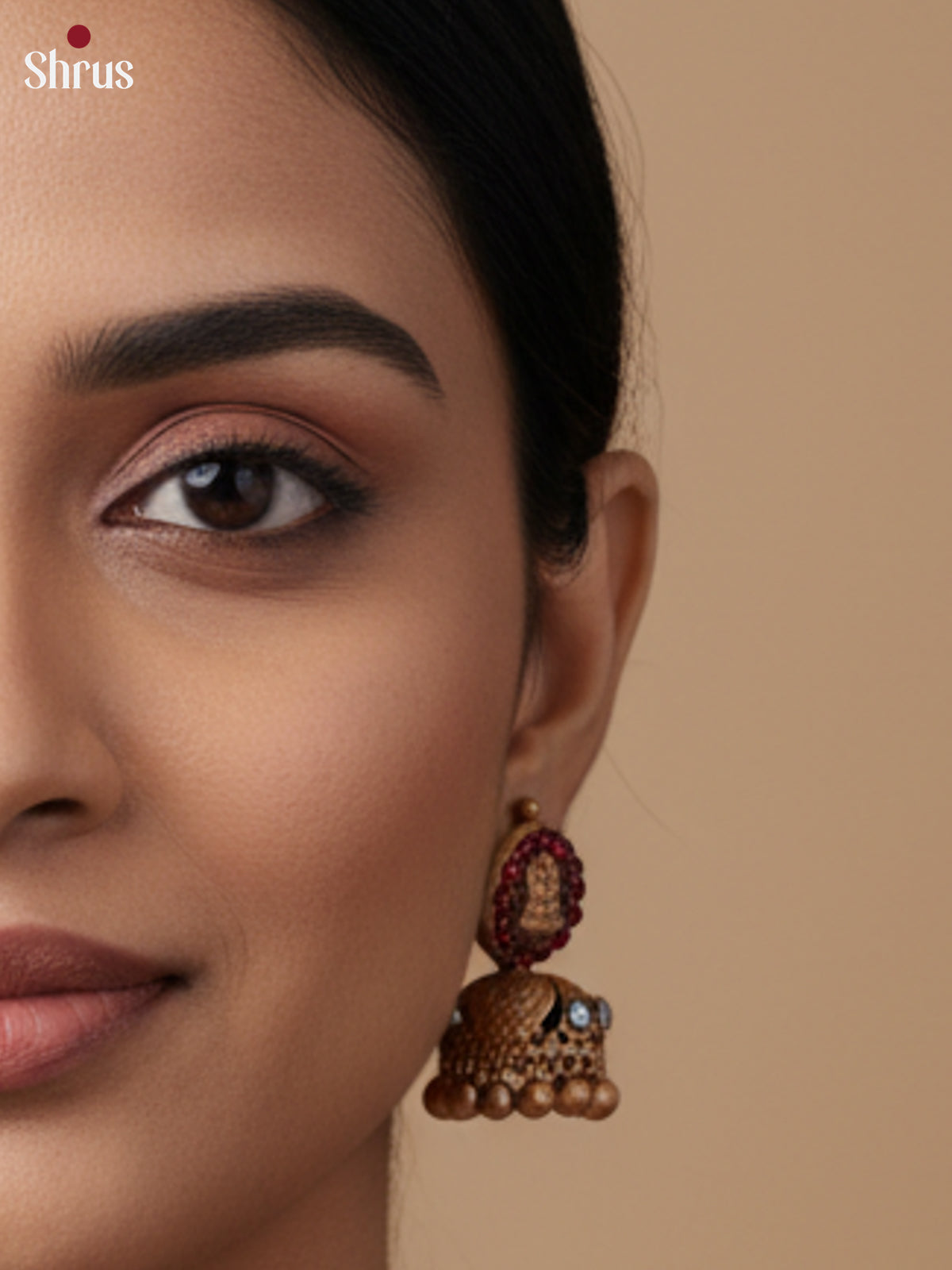 Divine Lakshmi motifs terracotta necklace with Kamakshi pendant - EAJ30031