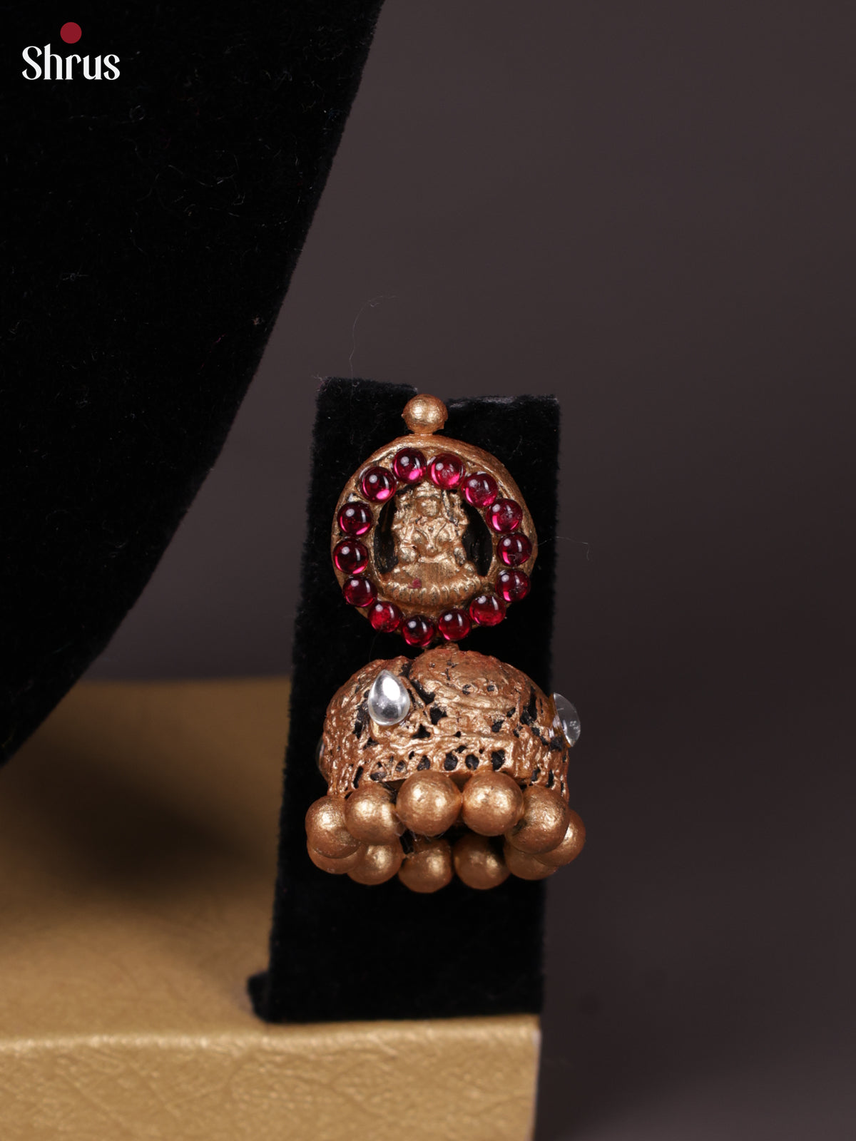 Divine Lakshmi motifs terracotta necklace with Kamakshi pendant - EAJ30031