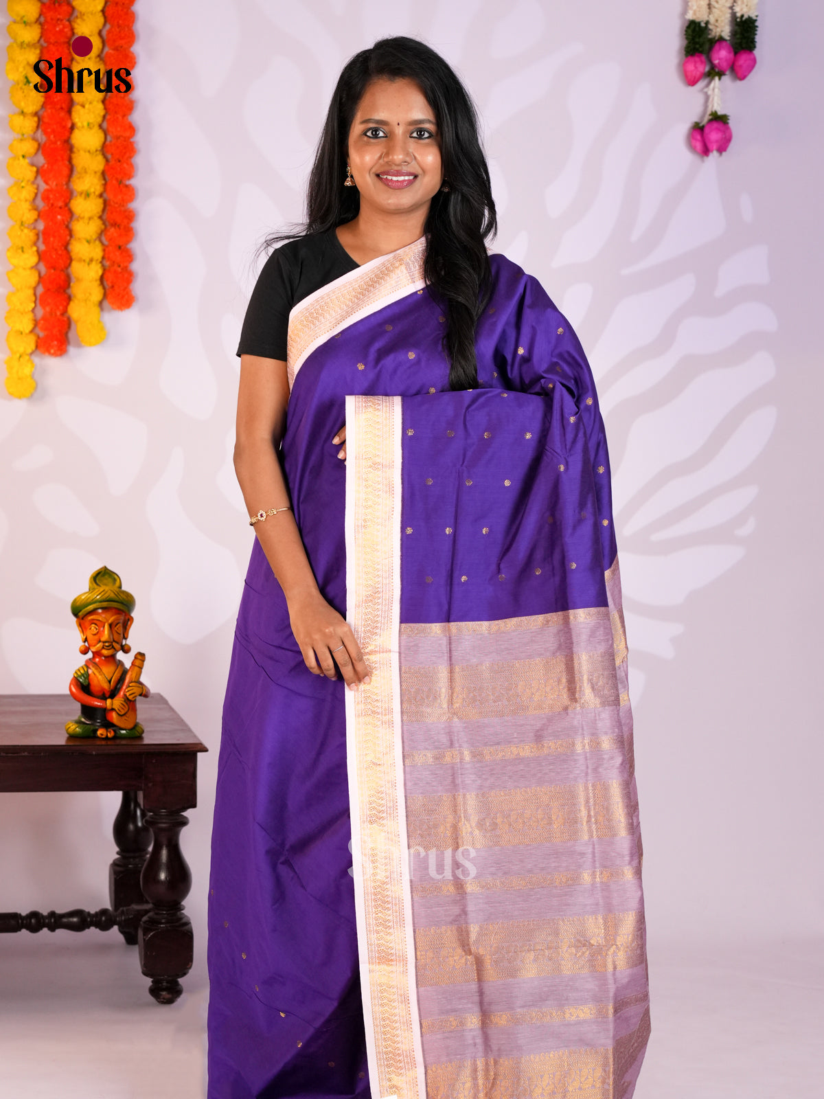 Blue & Lavender - Kalyani Cotton Saree - Shop on Shrus.com