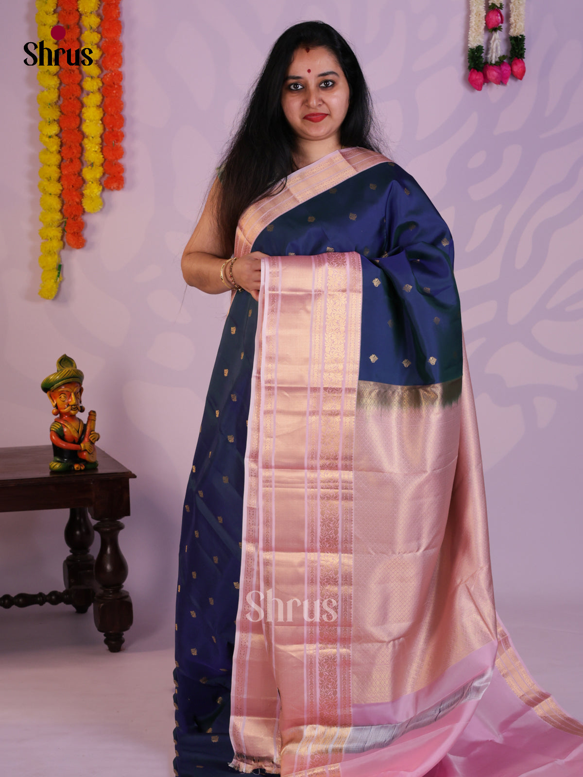 Blue & Lavender  - Kanchipuram-halfpure Saree- EAS08279 - Shop on Shrus.com