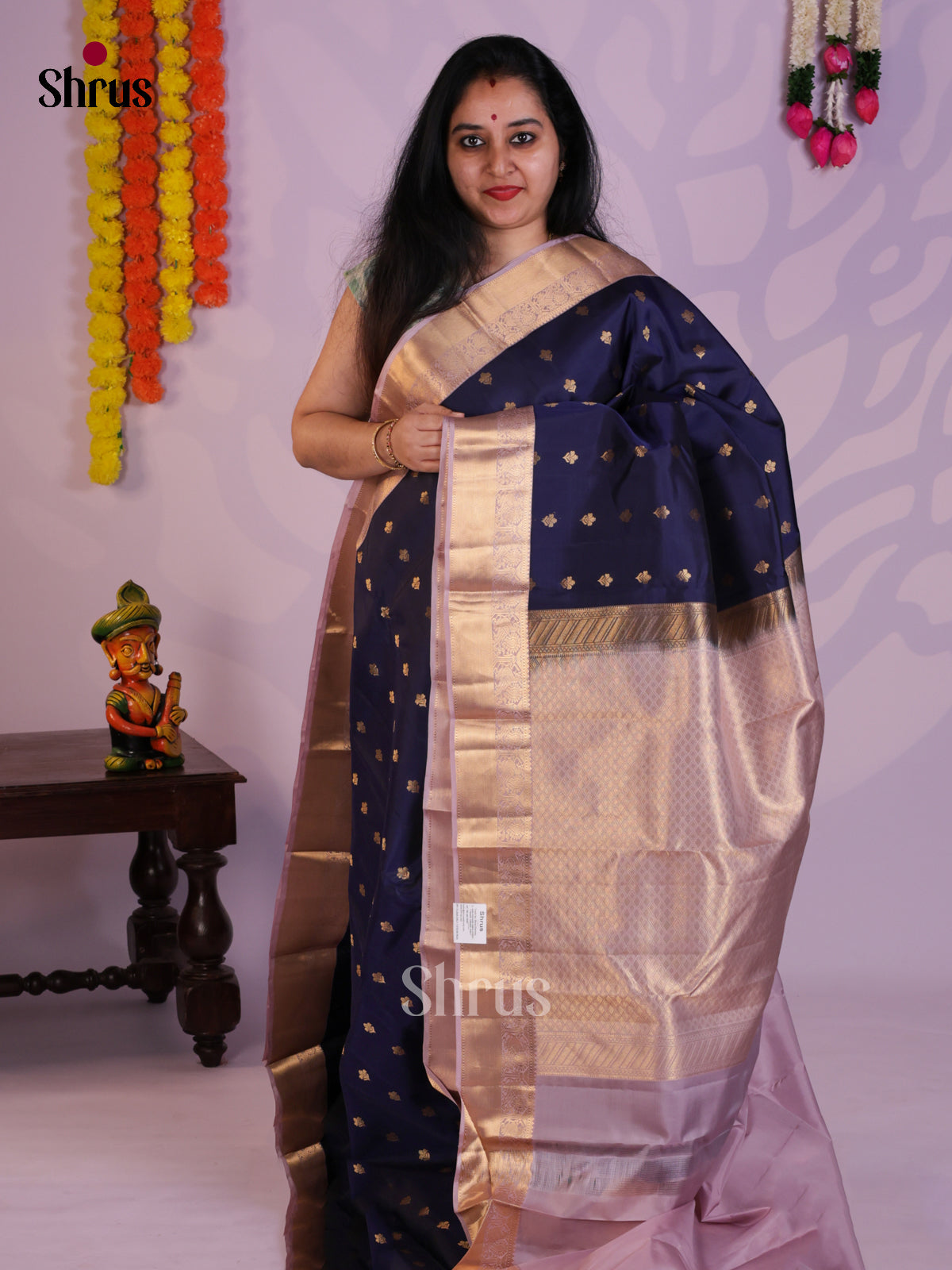 Blue & Lavender  - Kanchipuram-halfpure Saree- EAS08280 - Shop on Shrus.com