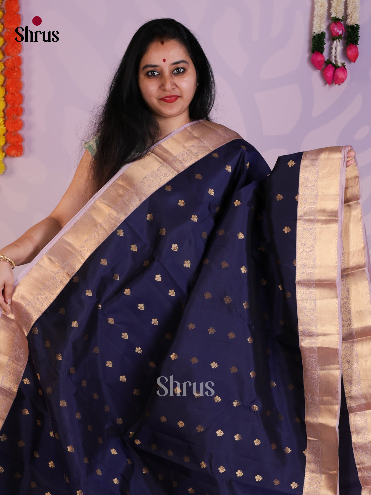 Blue & Lavender  - Kanchipuram-halfpure Saree- EAS08280 - Shop on Shrus.com
