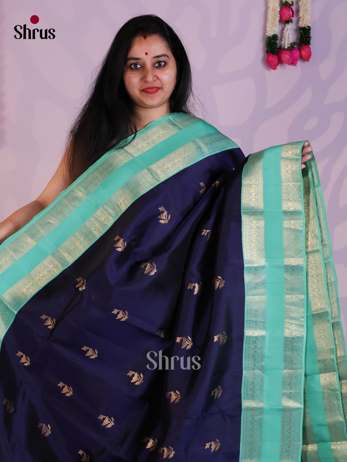 Blue & Teal  - Kanchipuram-halfpure Saree- EAS08286 - Shop on Shrus.com