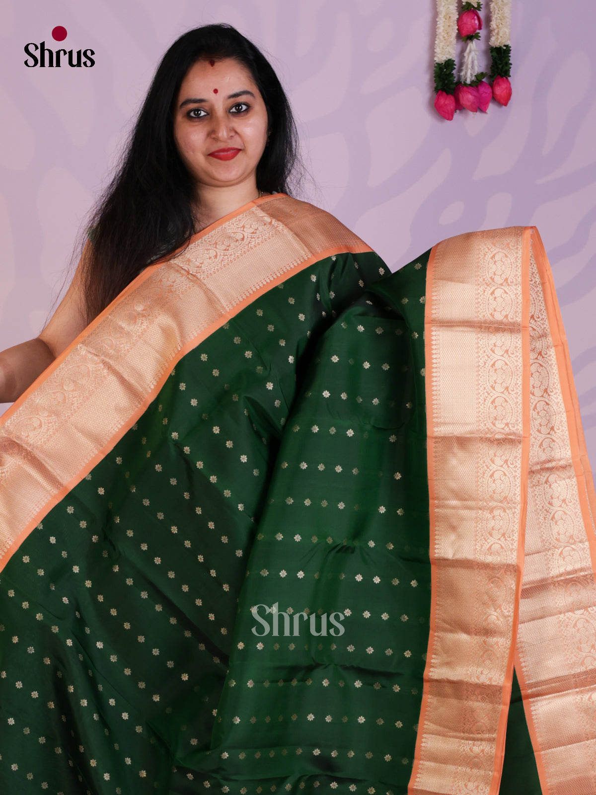 Green & peach - Kanchipuram-halfpure Saree- EAS08287 - Shop on Shrus.com