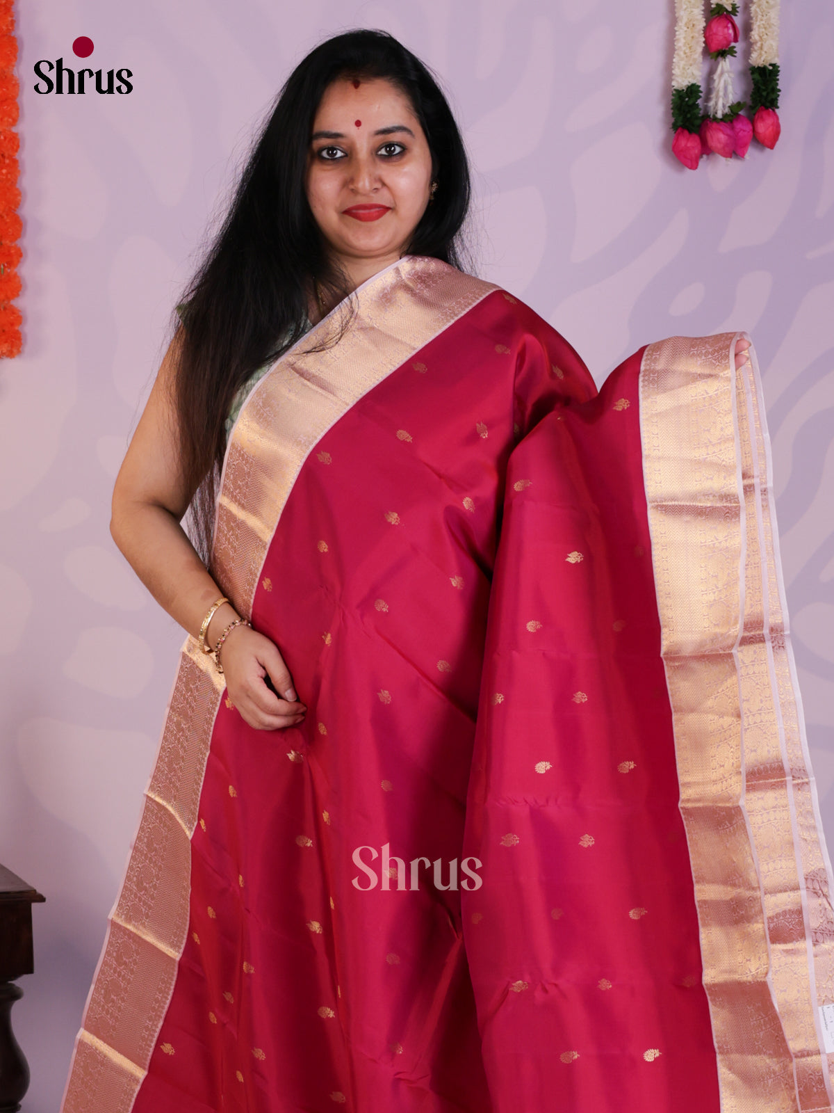Deep Pink  & Lavender- Kanchipuram-halfpure Saree - EAS08288 - Shop on Shrus.com