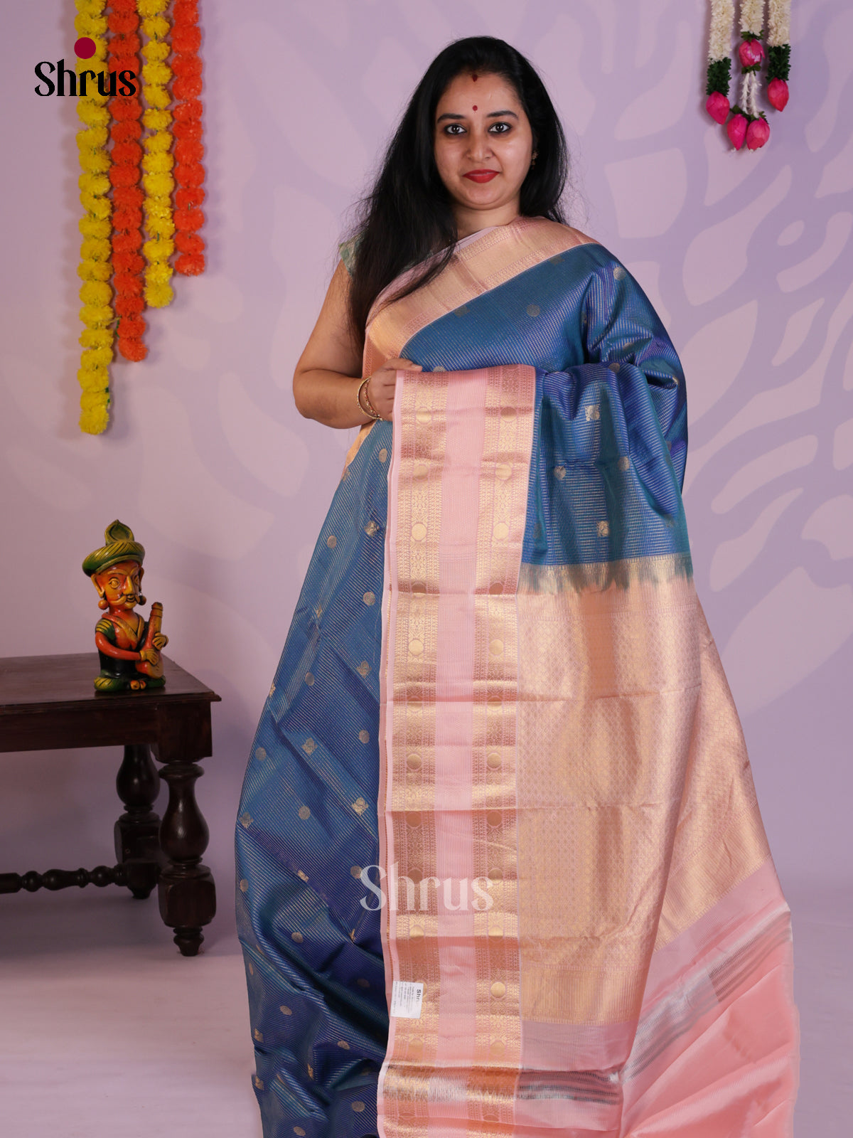Blue & Pink - Kanchipuram-halfpure Saree - EAS08295 - Shop on Shrus.com