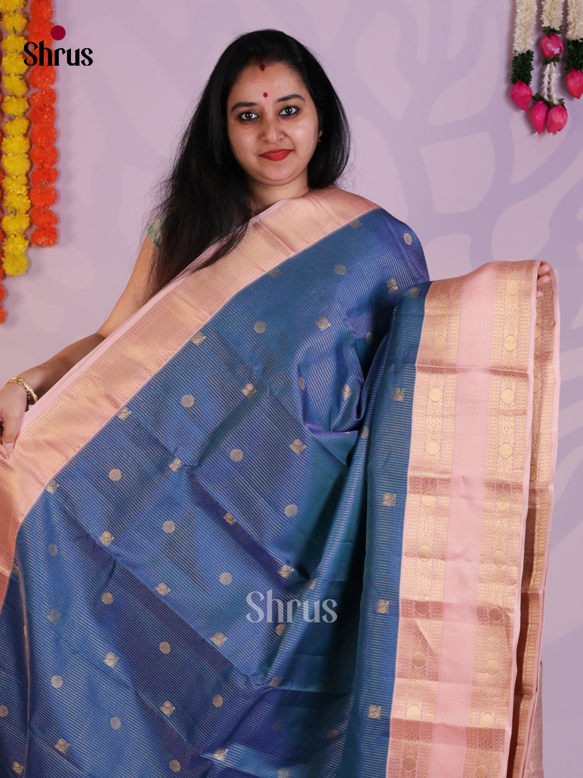 Blue & Pink - Kanchipuram-halfpure Saree - EAS08295 - Shop on Shrus.com