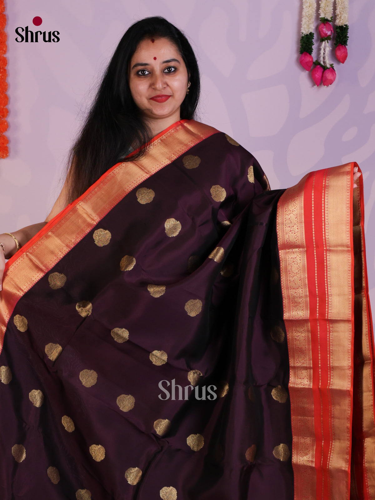 Jamun & Orange - Kanchipuram-halfpure Saree- EAS08298 - Shop on Shrus.com