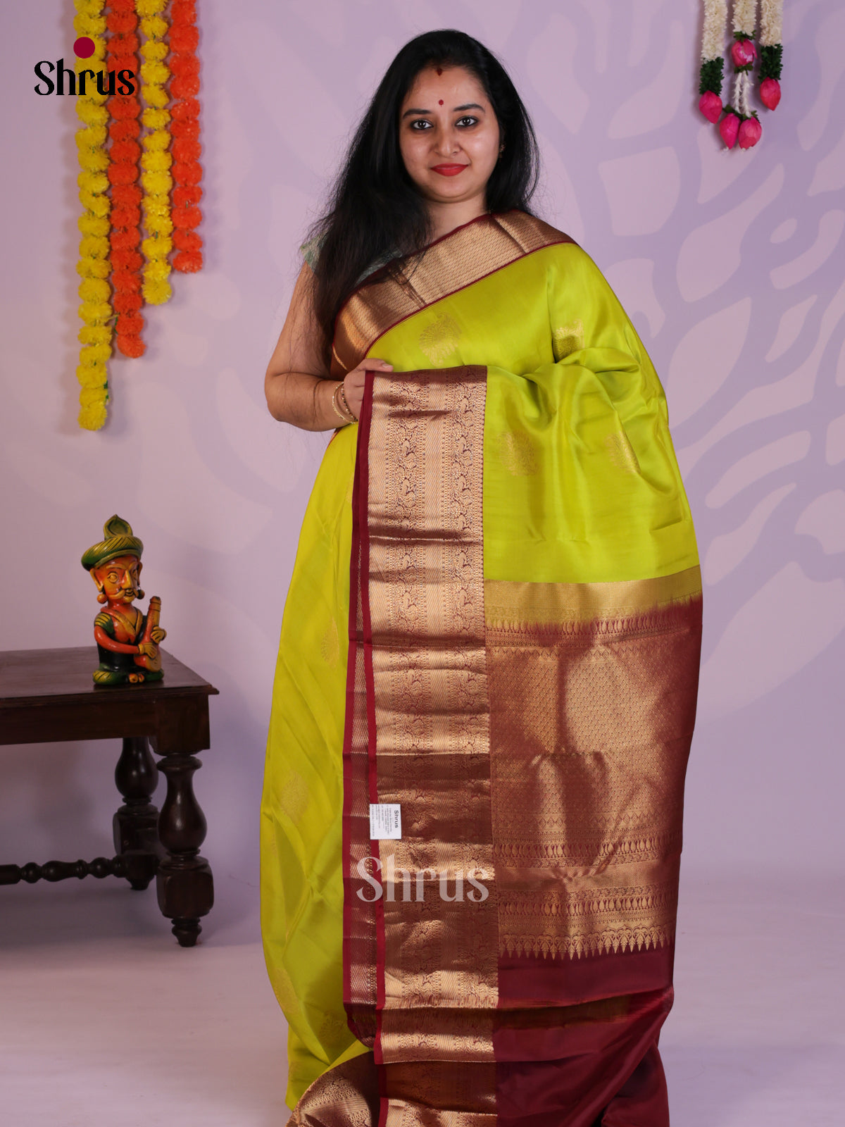 LighT green & Maroon  - Kanchipuram-halfpure Saree- EAS08303 - Shop on Shrus.com