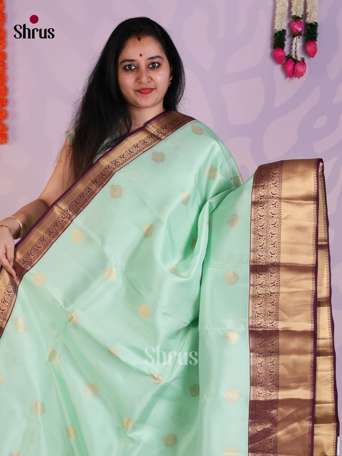 Sea Green & Purple  - Kanchipuram-halfpure Saree- EAS08304 - Shop on Shrus.com