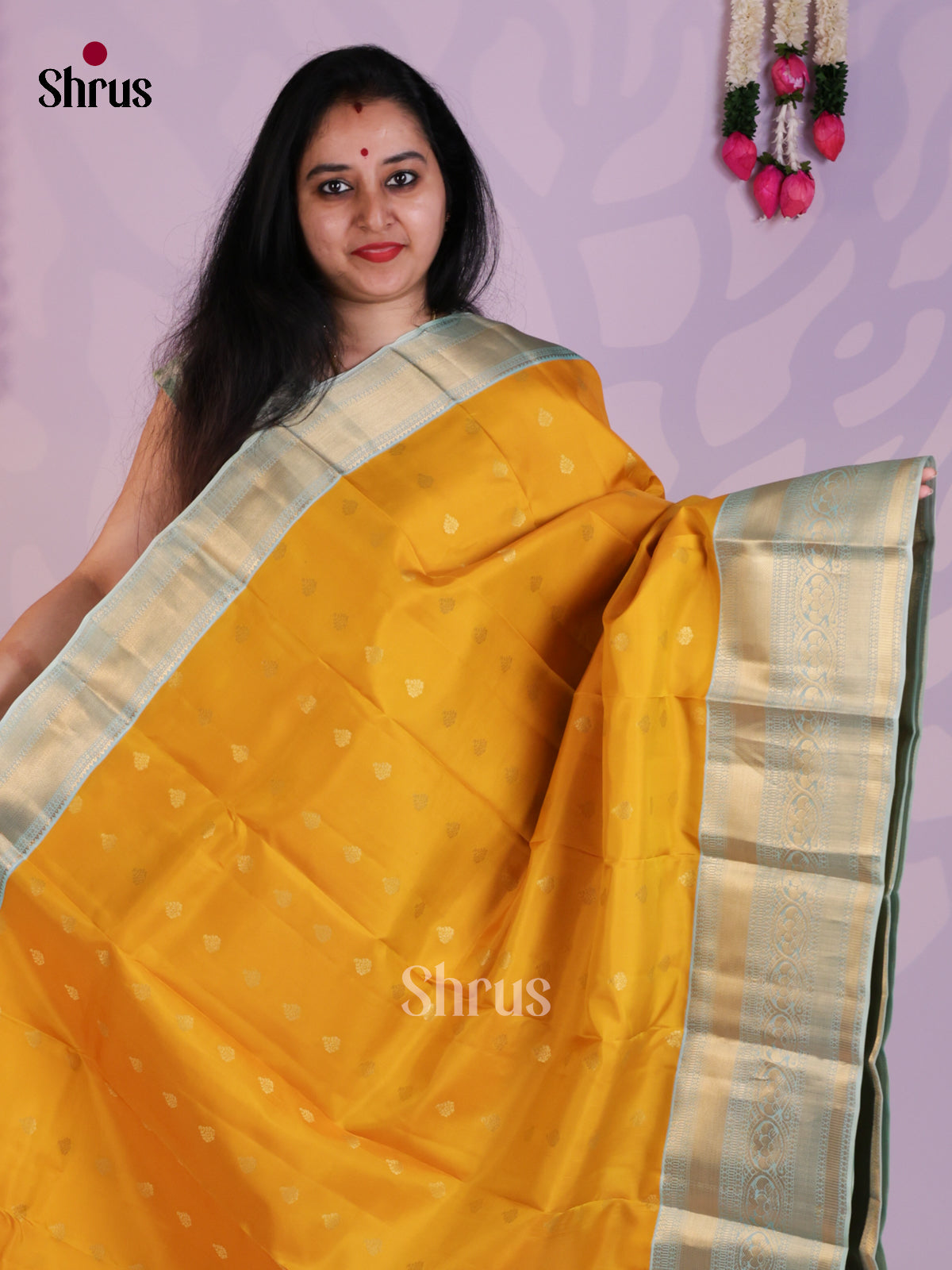 Yellow & Ice Blue- Kanchipuram-halfpure Saree - EAS08306 - Shop on Shrus.com