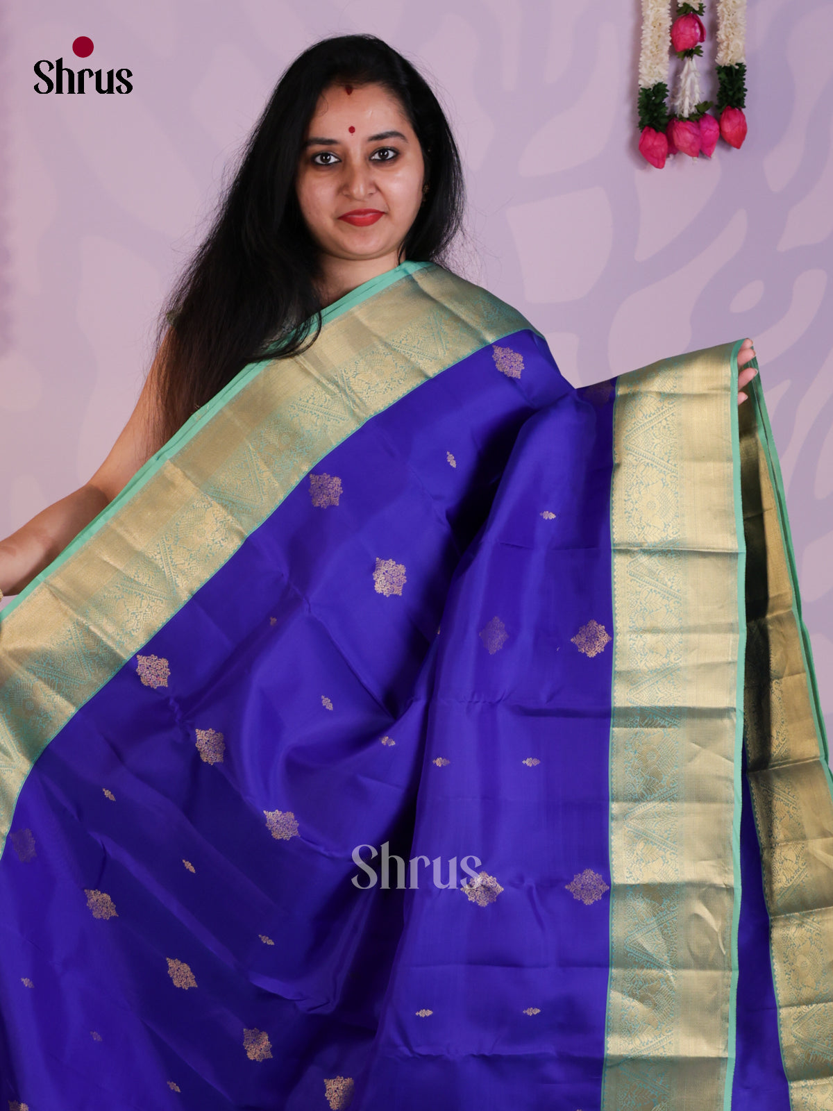 Blue & Teal  - Kanchipuram-halfpure Saree- EAS08312 - Shop on Shrus.com