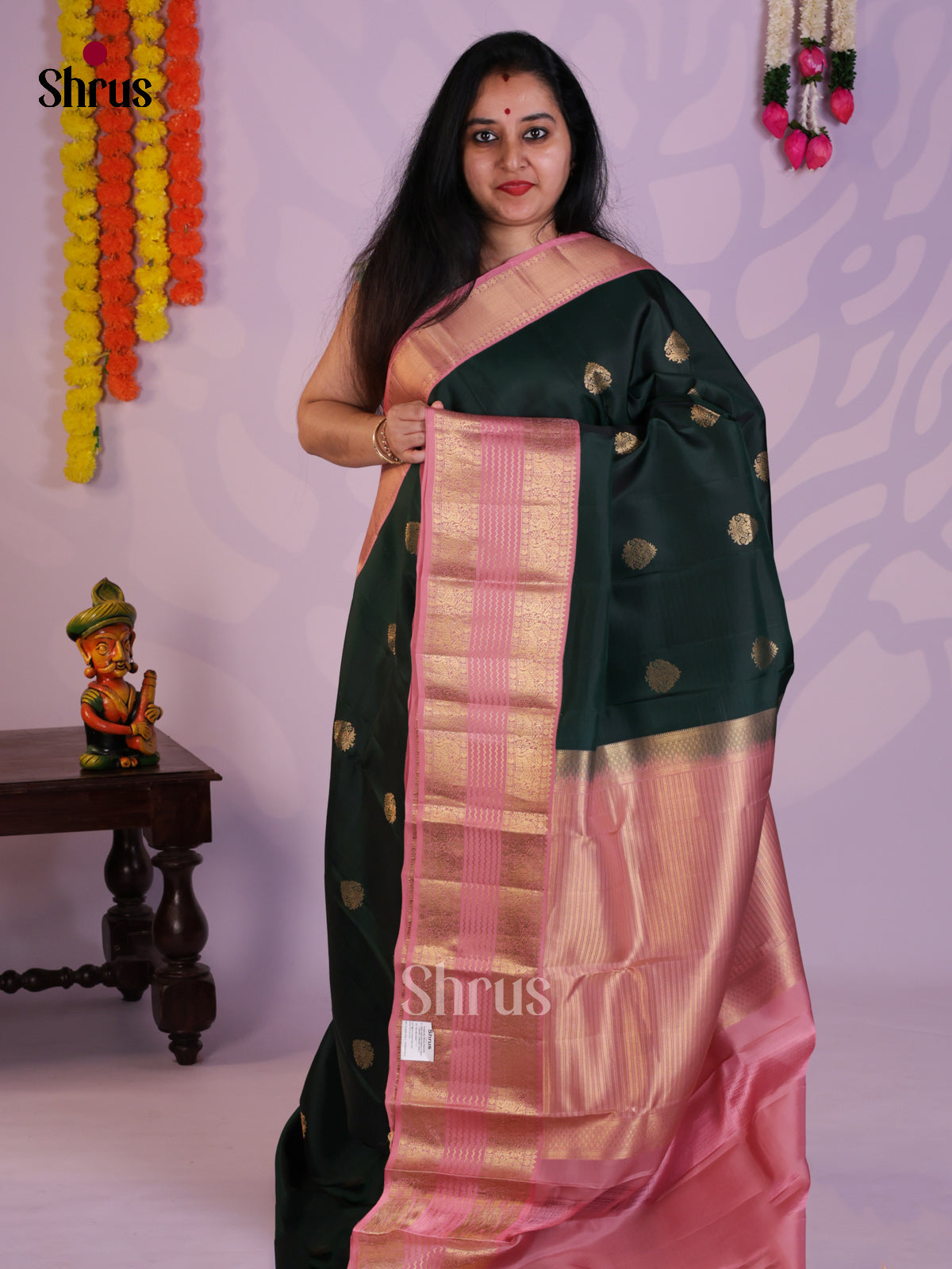 Green & Pink - Kanchipuram-halfpure Saree- EAS08313 - Shop on Shrus.com