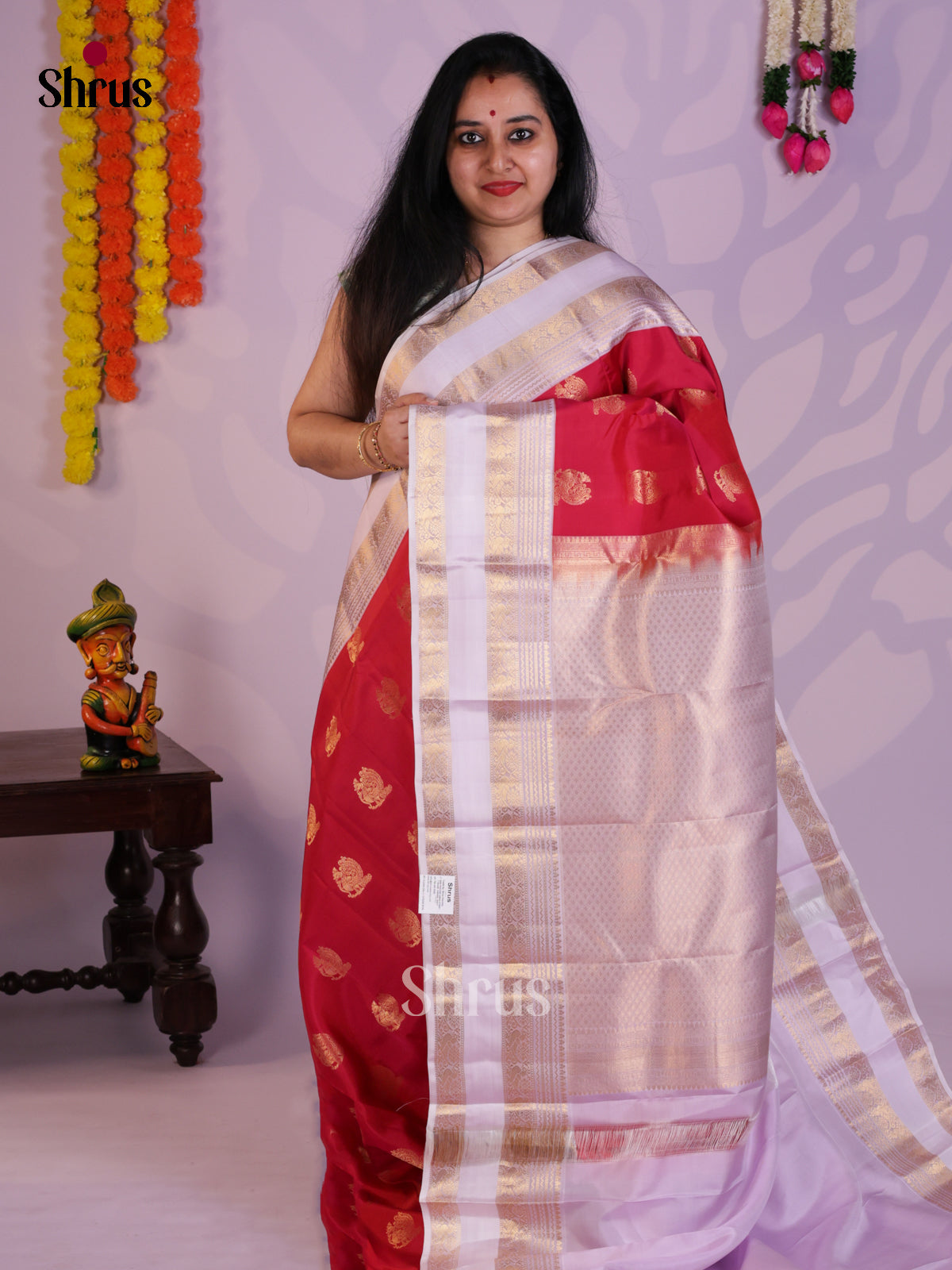 Reddish Pink  & Lavender  - Kanchipuram-halfpure Saree- EAS08315 - Shop on Shrus.com